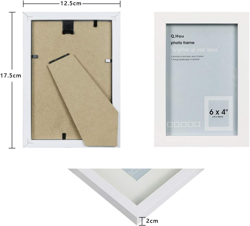 Q.Hou 4X6 White Picture Photo Frame, 3 Packs, Real Glass Front for Tabletop or Mount image number 2