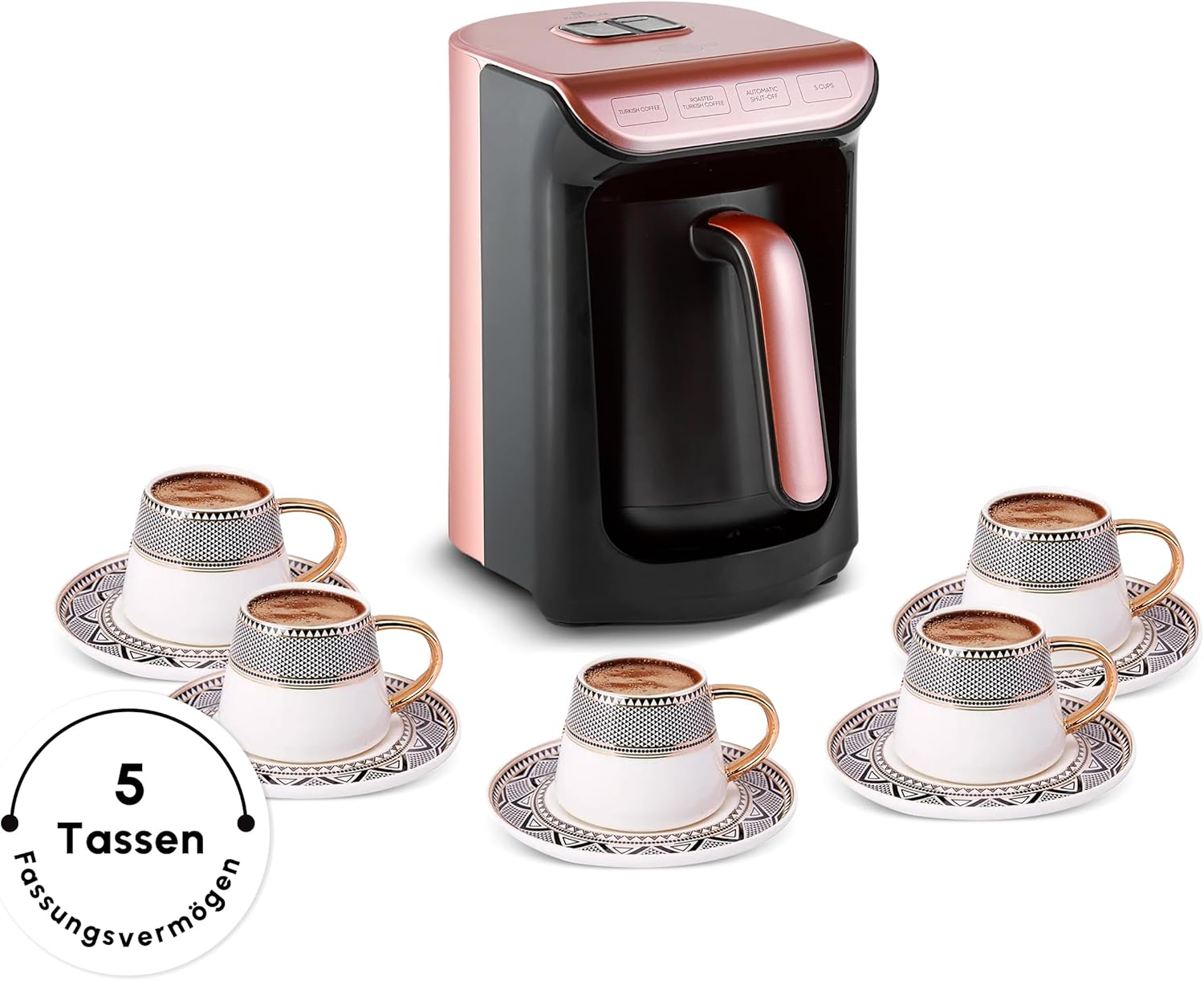 KARACA Hatır Koz Milky Turkish Coffee Machine 300Ml, 5 Cups Turkish Coffee Maker, Automatic Shut-Off & Temperature Control, Turkish Coffee Machine 535W, Rose Gold image number 1