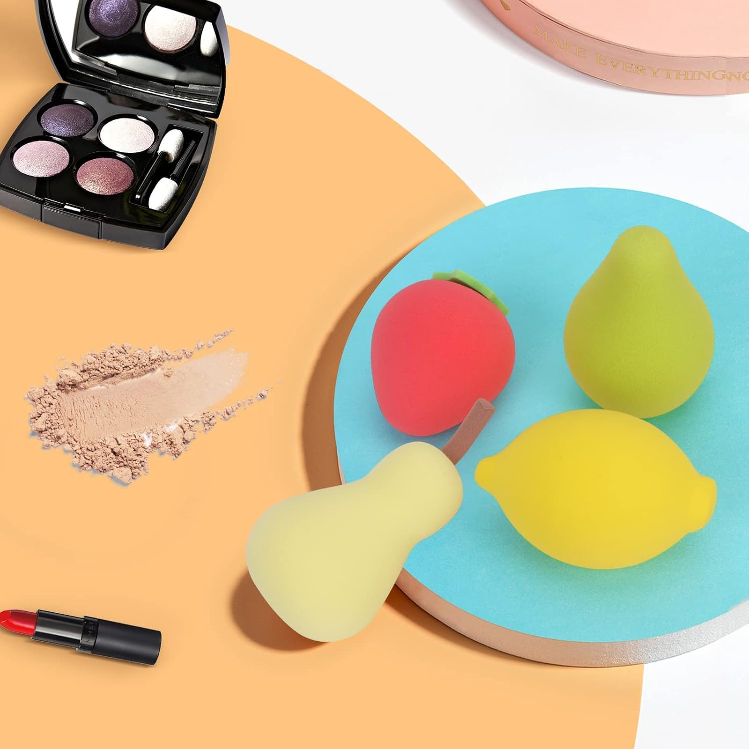 4 Pcs Makeup Sponges,Latex Free Makeup Blender Sponge Dry & Wet Dual Use Works Well for Makeup Foundation, Blending, Touch Ups (Yellow + Rose Red + Light Yellow + Green, One Size) image number 1