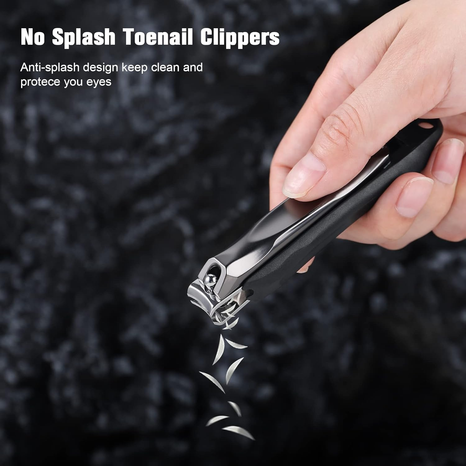 FERYES 3-In-1 Fingernail Clipper with No-Splash Nail Catcher and Metal Storage Box - Toenail Clipper with Nail File for Men & Women - Black image number 6