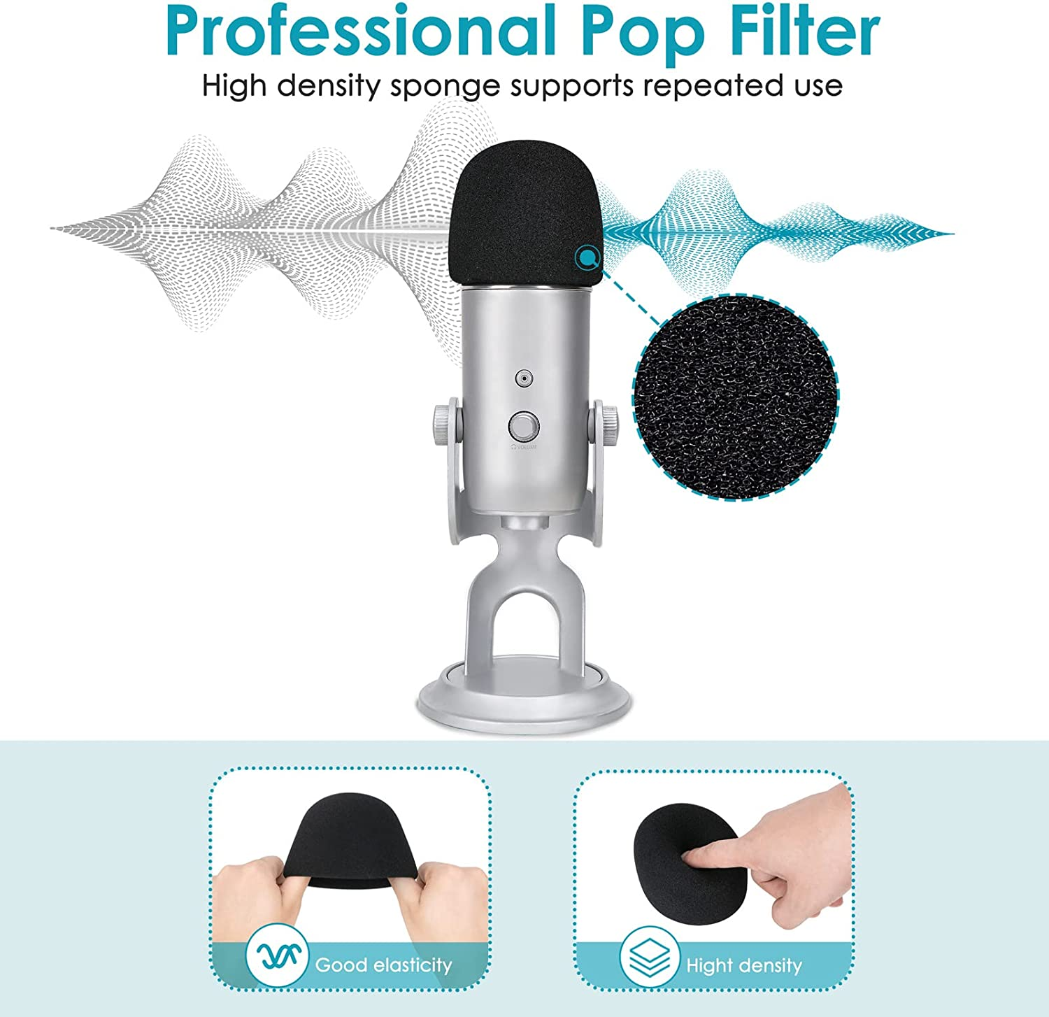 YOUSHARES Pop Filter for Blue Yeti Mic, Large Size Microphone Cover for Blue Yeti, Yeti Pro, MXL, Audio Technica and Other 2.5-Inch Mics for Streaming, Podcasting, Youtube, Gaming image number 6