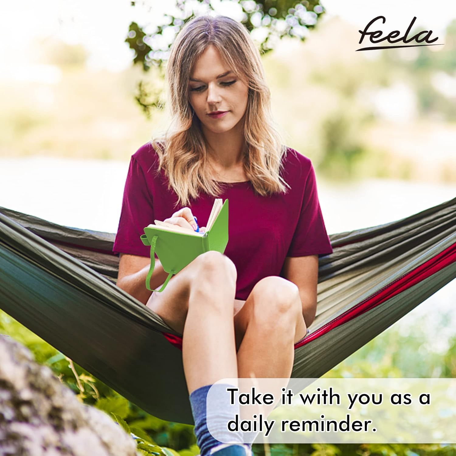 Feela 3 Pack Pocket Small Notebook Journals, Mini Cute Memo Notepad Hardcover College Ruled Lined Journals with Pen Holder for Women Girls Office School, with 3 Black Pens, 3.5&rdquo;X 5.5&rdquo;, A6, Green image number 1