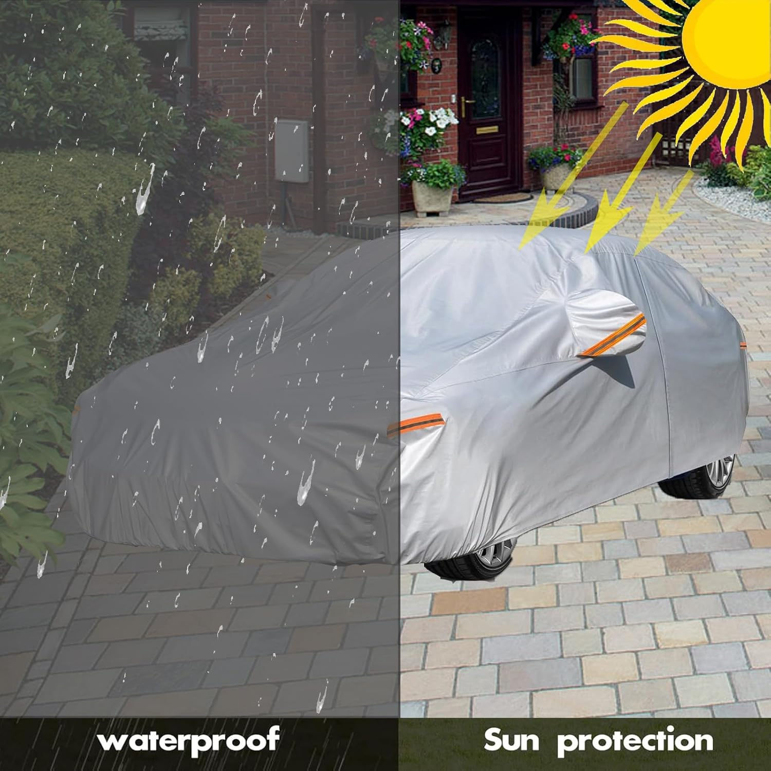 Car Cover Waterproof All Weather,6-Layer Car Cover,Outdoor Full Cover Rain Sun UV Protection with Zipper Cotton,Universal Fit for Sedan and Suvs (193 X 75 X 59 Inch) image number 1