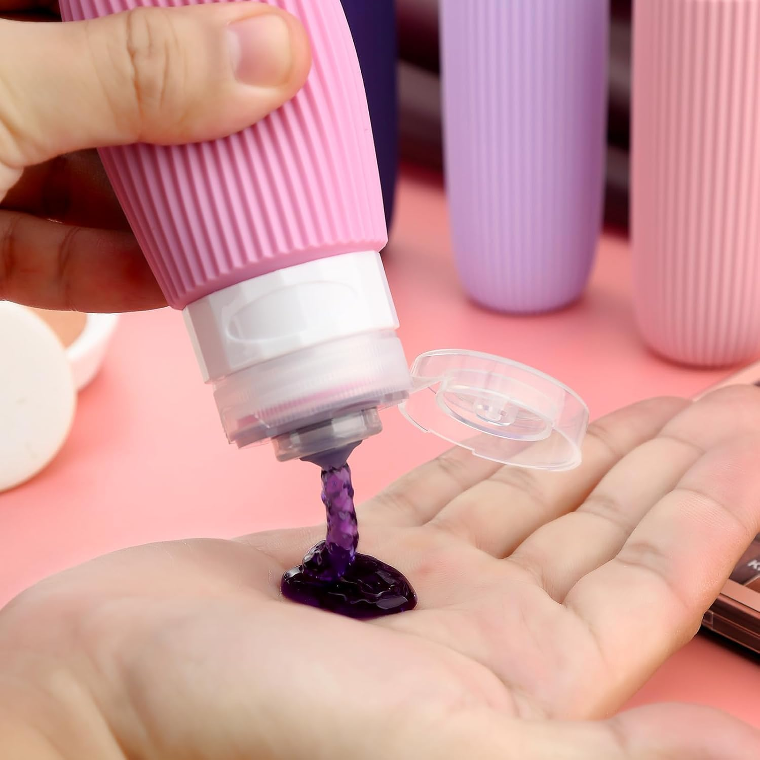 Mumoo Bear Travel Bottles for Toiletries, Tsa Approved 3Oz Portable Travel Bottles, BPA Free Leak Proof Squeezable Silicone Travel Size Containers, Travel Accessories with Clear Toiletry Bag (Style 5) image number 4