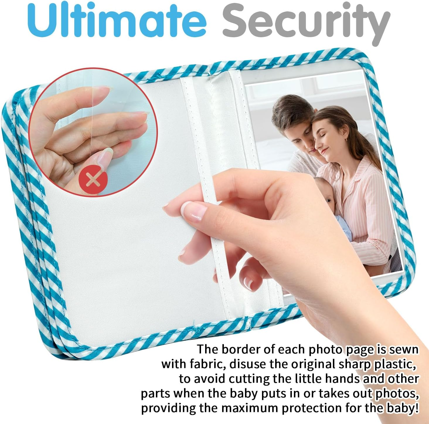 BOHEMIABY Baby Photo Album, My First Soft Photo Book Accommodates 4X6 Photos, Photo Albums with Milestones, Safety Mirror First Birthday (Blue Palms) - White Sunflowers image number 5