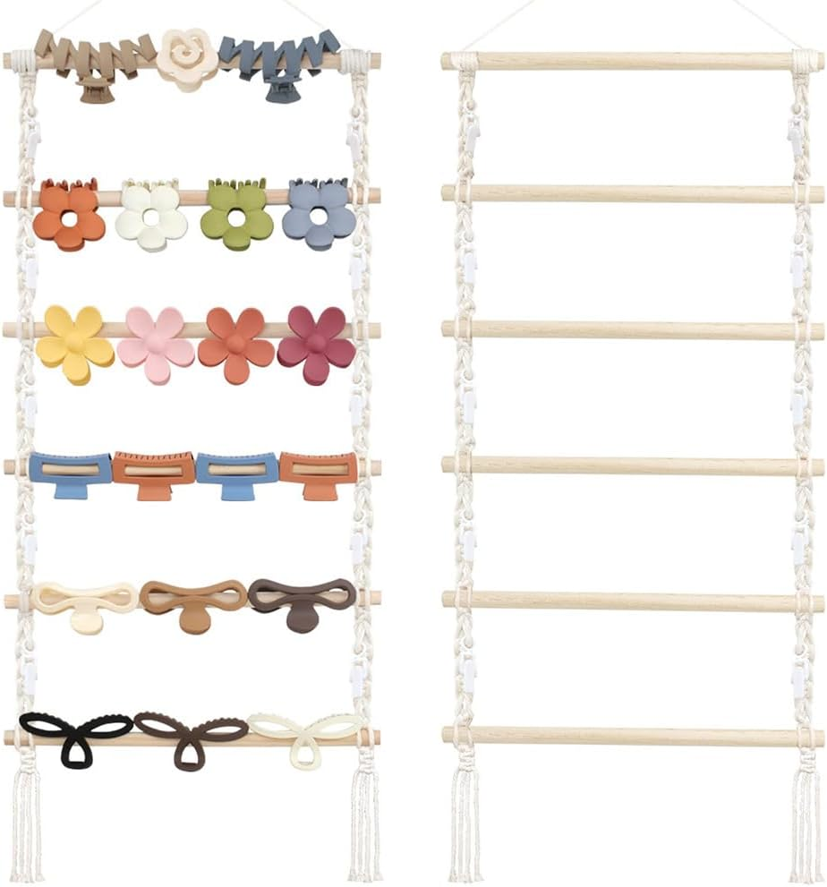Wall-Mounted Hair Claw Clip Organizer with 10 Clips, Macrame Design, Cotton &, Ample Storage for Hair Accessories, Stylish Decorative Organizer, Ready to Use, Ideal Women And