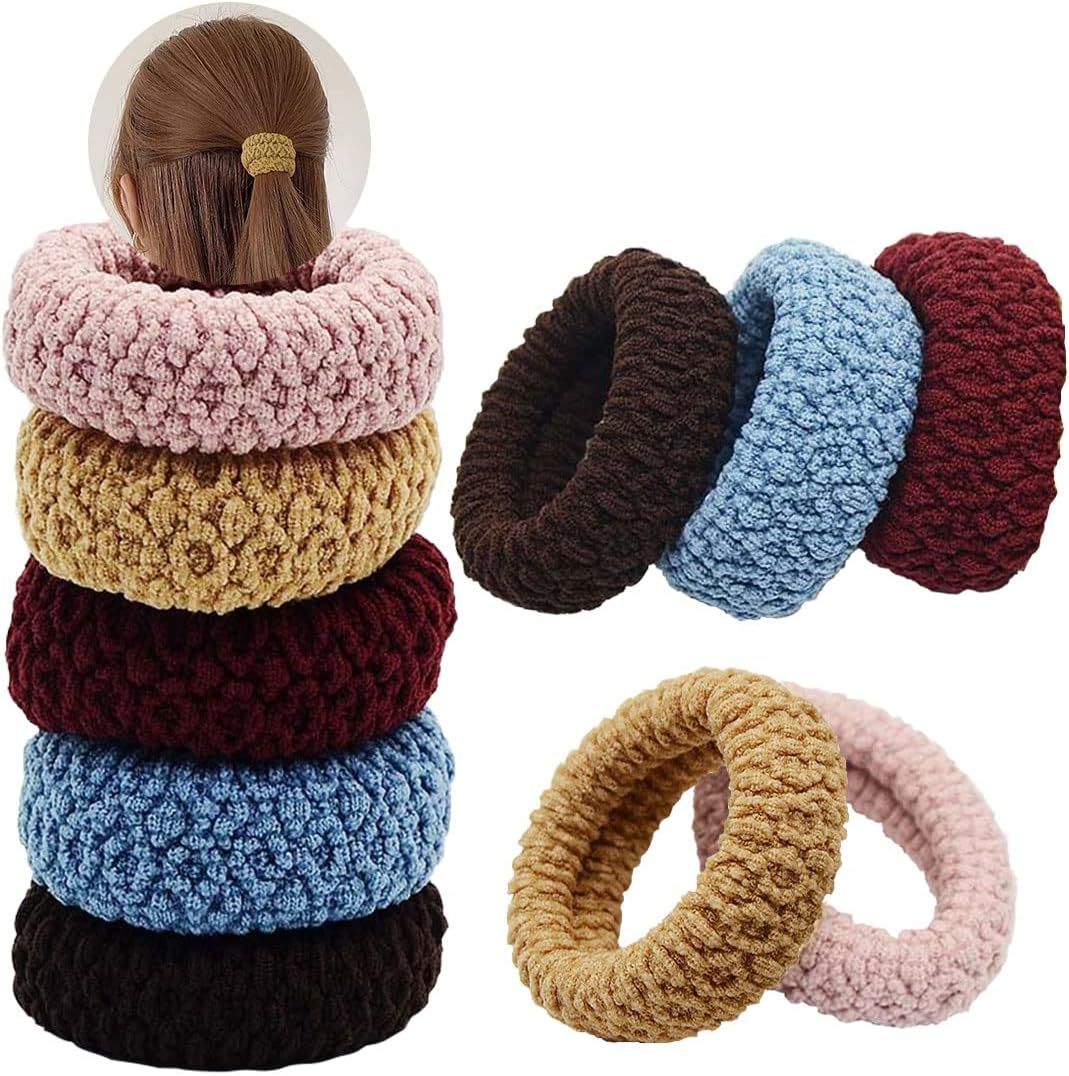Pack of 10 Thick Cotton Hair Scrunchies, FUKPO Seamless Hair Bands, Elastic for Women, Girls, Stretchy Ponytail Holder, Braid Bobbles, No Kinks, Non-Slip Hair Elastic Bands (Mixed Colour)