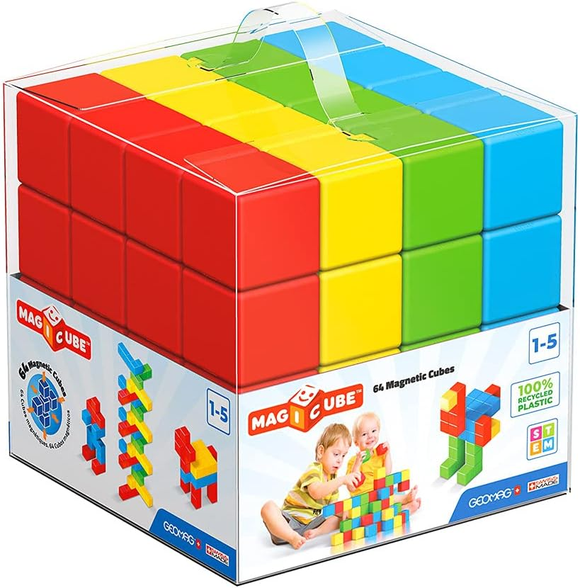 Geomag 149 Magicube Pre School - Magnetic Construction Cubes, 64 Pieces image number 1