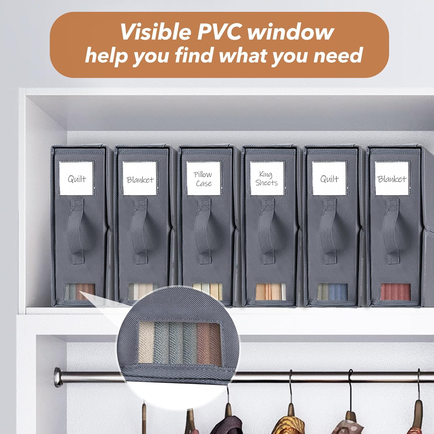 Linen Storage Bag, Bed Sheet Organiser with Handle, 6 Pack King Size Foldable Storage Box for Wardrobe, under Bed Storage | Premium Organiser with Clear Window & Labels for Home Storage & Organisation image number 4