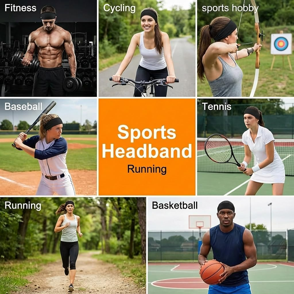 3 Pack Wide Headbands for Women Men - 6Cm Stretchy Sweatband, Non-Slip Soft Sports Head Band for Running Gym Yoga Workout Fitness image number 1