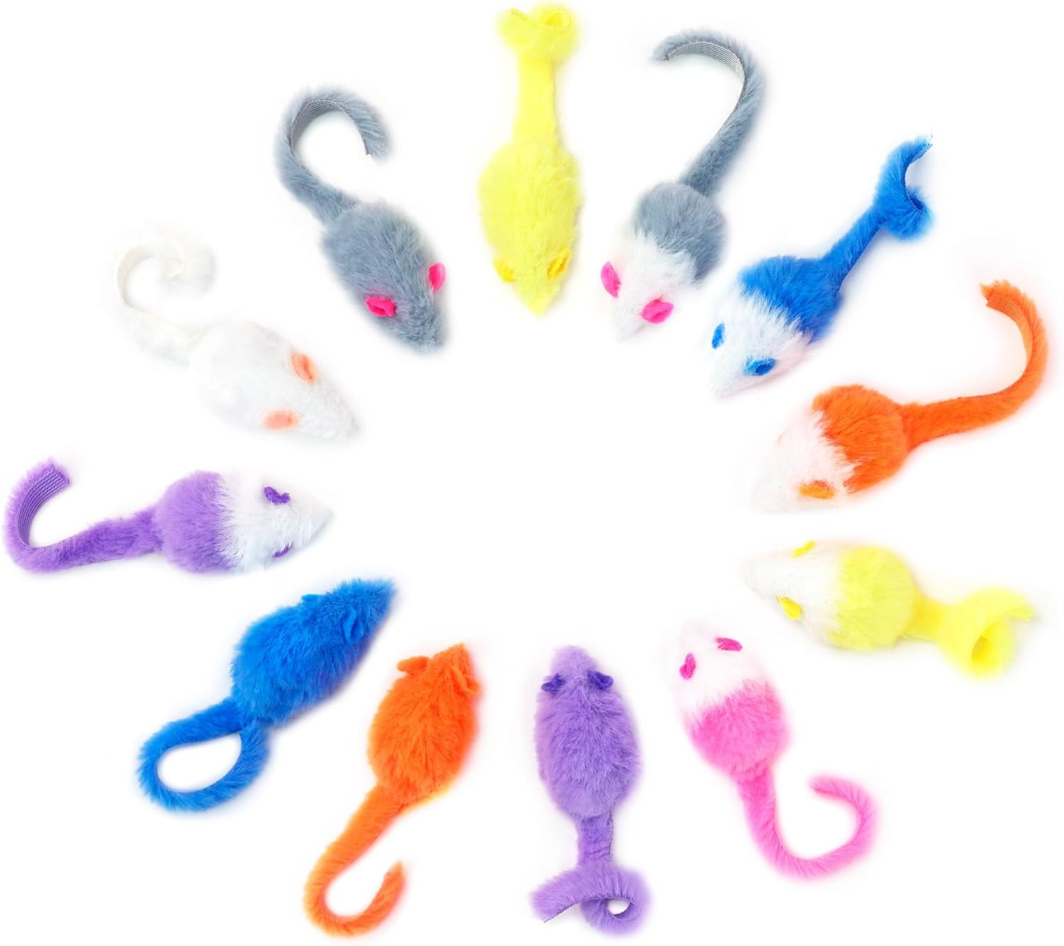 CHIWAVA 36PCS 1.8" Candy Color Furry Mice Cat Toy Rattle Mouse Kitten Interactive Toy Assorted Color image number 3