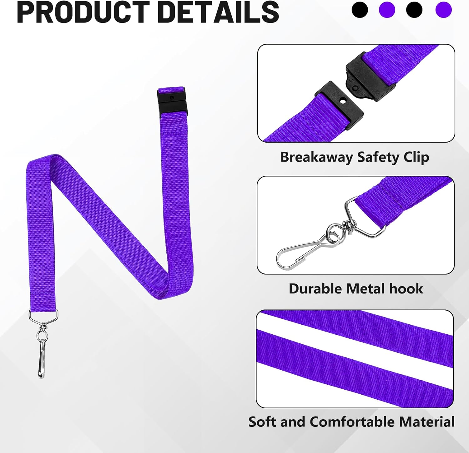 12-Pack Purple Breakaway Lanyards with Metal Hook, Durable Polyester Neck Straps for ID Cards, Keys, Office, School & Events image number 6