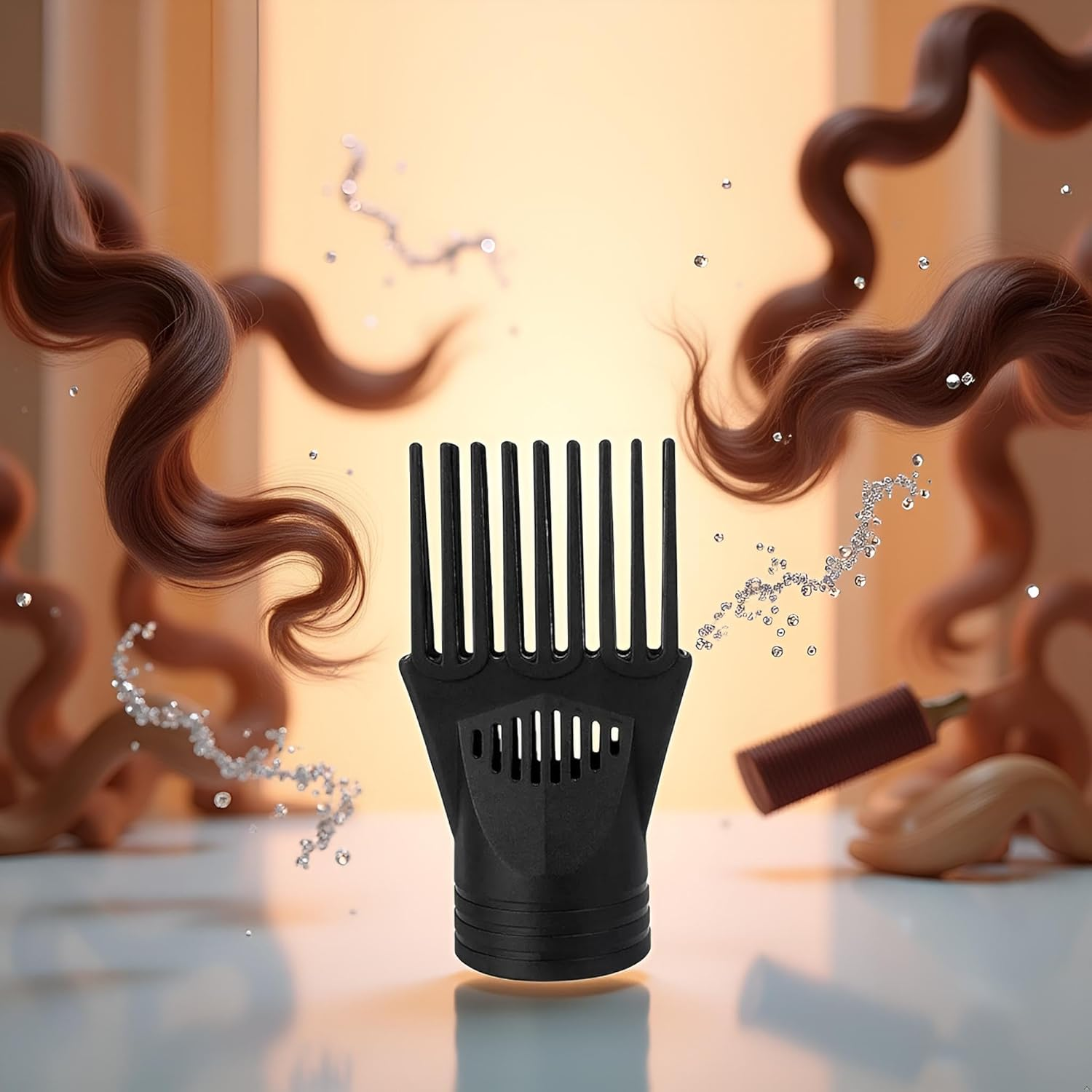 Black Hair Dryer Comb,Plastic Blow Comb Attachment Styling for Straightening Detangling,Universal Nozzle Hairdressing Salon Hair Dryer,Curly,Natural Styling Tools image number 3