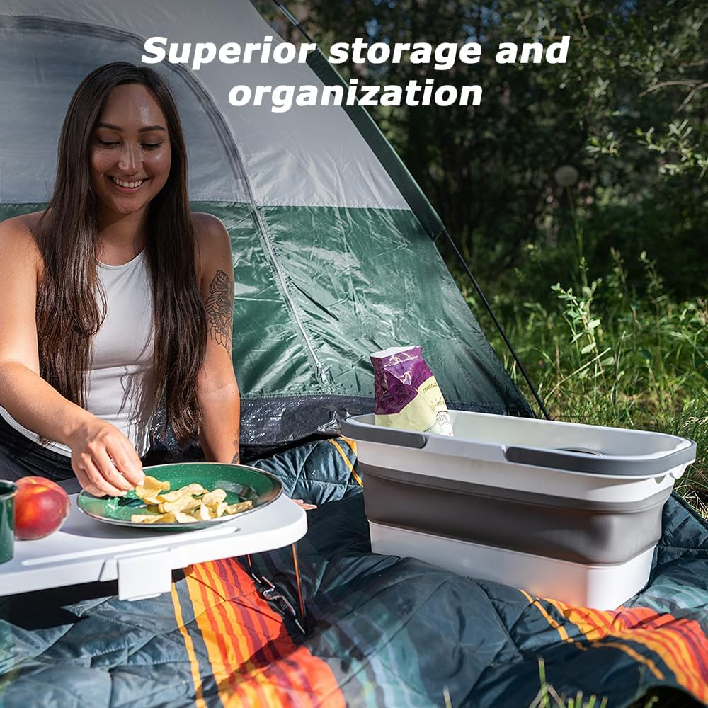 TOMVAES 16L Collapsible Picnic Basket with Handles & Lid - Picnic Basket with Table Foldable, Lightweight, Water-Proof & Leak-Proof for Picnics, Camping, Travelling and Road Trips (White) - White image number 4