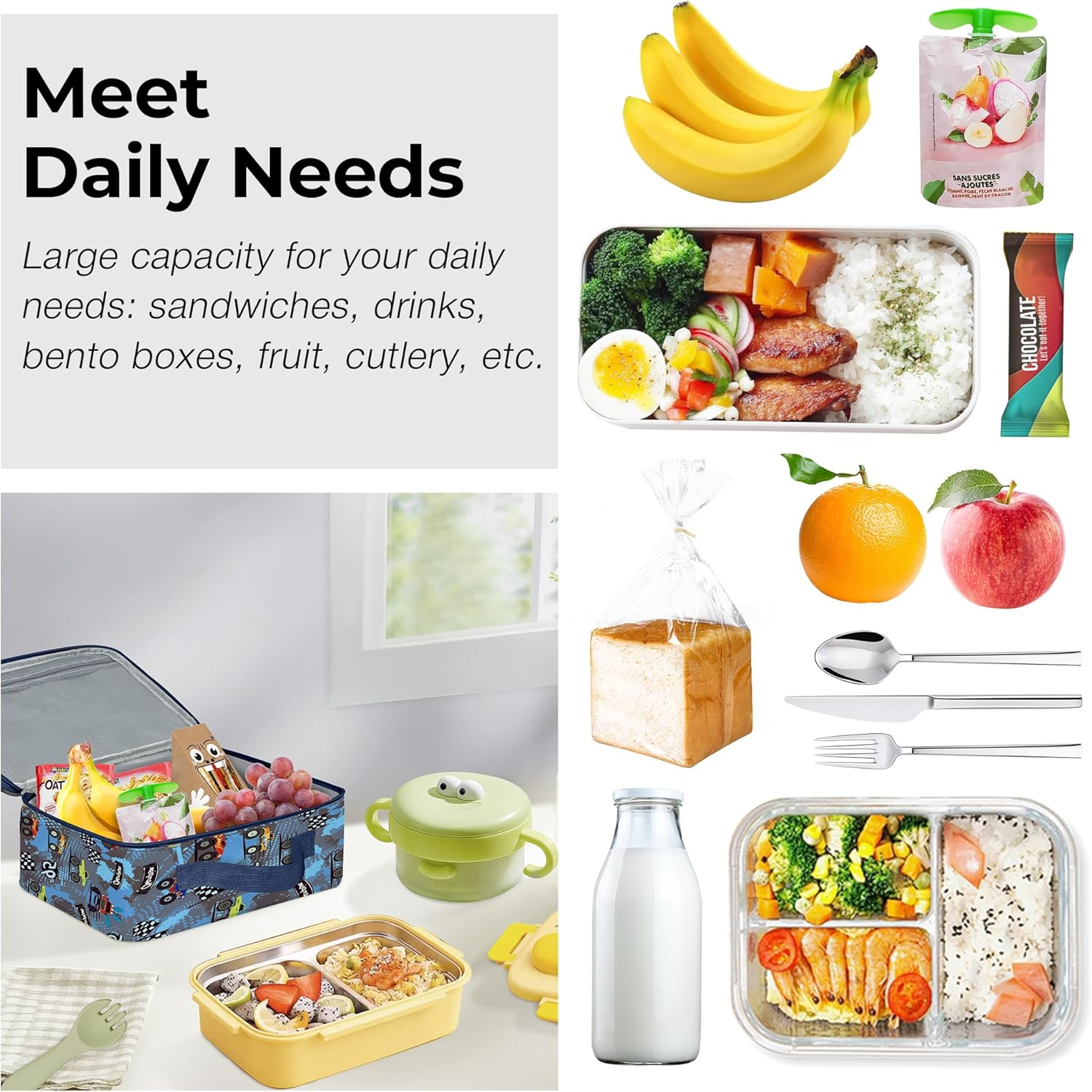 Clastyle Car Insulated Kids Lunch Bag Truck Large Thermal Cooler Bag for Boy Picnic School Lunch Box Tote,Racing Flag image number 5