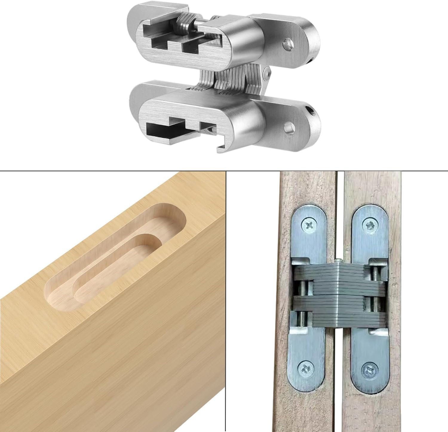 Hidden Hinges (1 Pair) Zinc Alloy Invisible Door Hinges 94MM*18MM (Silver) image number 4