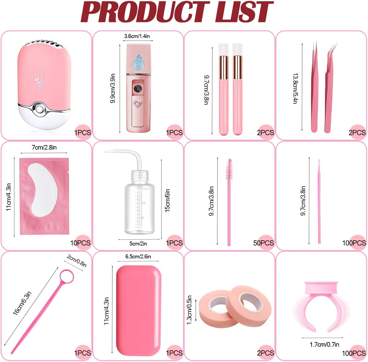 Eyelash Extension Supplies USB Air Conditioning Blower Facial Mister Lash Tweezers Mirror Mascara Brush Lash Shampoo Brush Bottle Silicone Pad Glue Rings under Eye Gel Pads Micro Applicators Tapes image number 4