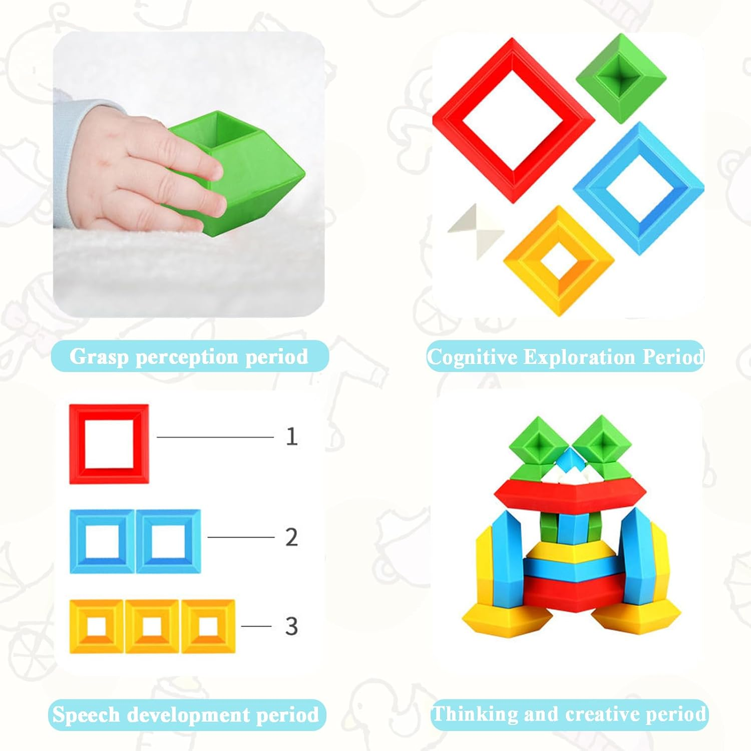 30PCS Stacking Building Blocks for Toddlers, Pyramid Montessori Educational Toys for 1-5 Year Old Boys & Girls, STEM Sensory Learning Activities & Preschool Gift Set image number 4