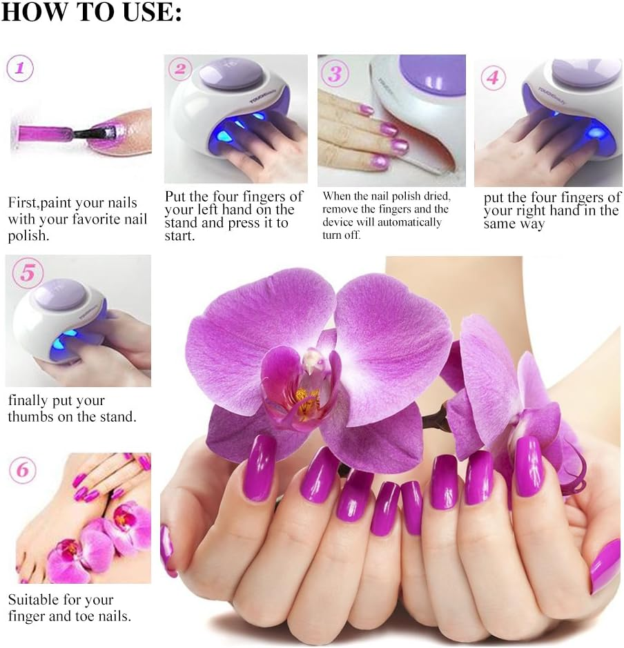 Touchbeauty Portable Mini-Sized Nail Dryer with Air and LED Light for Regular Nail Polish （Not for Gel Nail Polish）Best for Kids TB-0889 image number 4