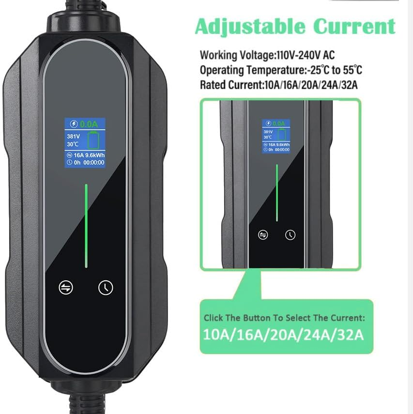 Portable Type 2 Charging Cable 5 PIN RED CEE 32A 22KW Model 2 Three Phases Adjustable Current 10A/16A/20A/24A/32A, Timing Delay 1-12 Hours IP65 Max Waterproof Level, EV Home Ev Charger Type 2 image number 4