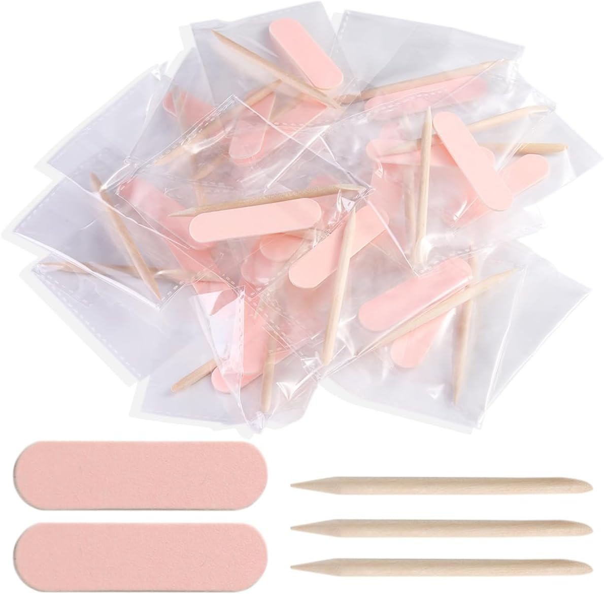 Fcozpjk Mini Nail File and Orange Sticks Set for Press on Nails, 20PCS Mini Nail File Bulk, Double Sided Disposable Nail Files, Wooden Cuticle Pusher Sticks, Manicure Pedicure Cleaner Tools image number 1