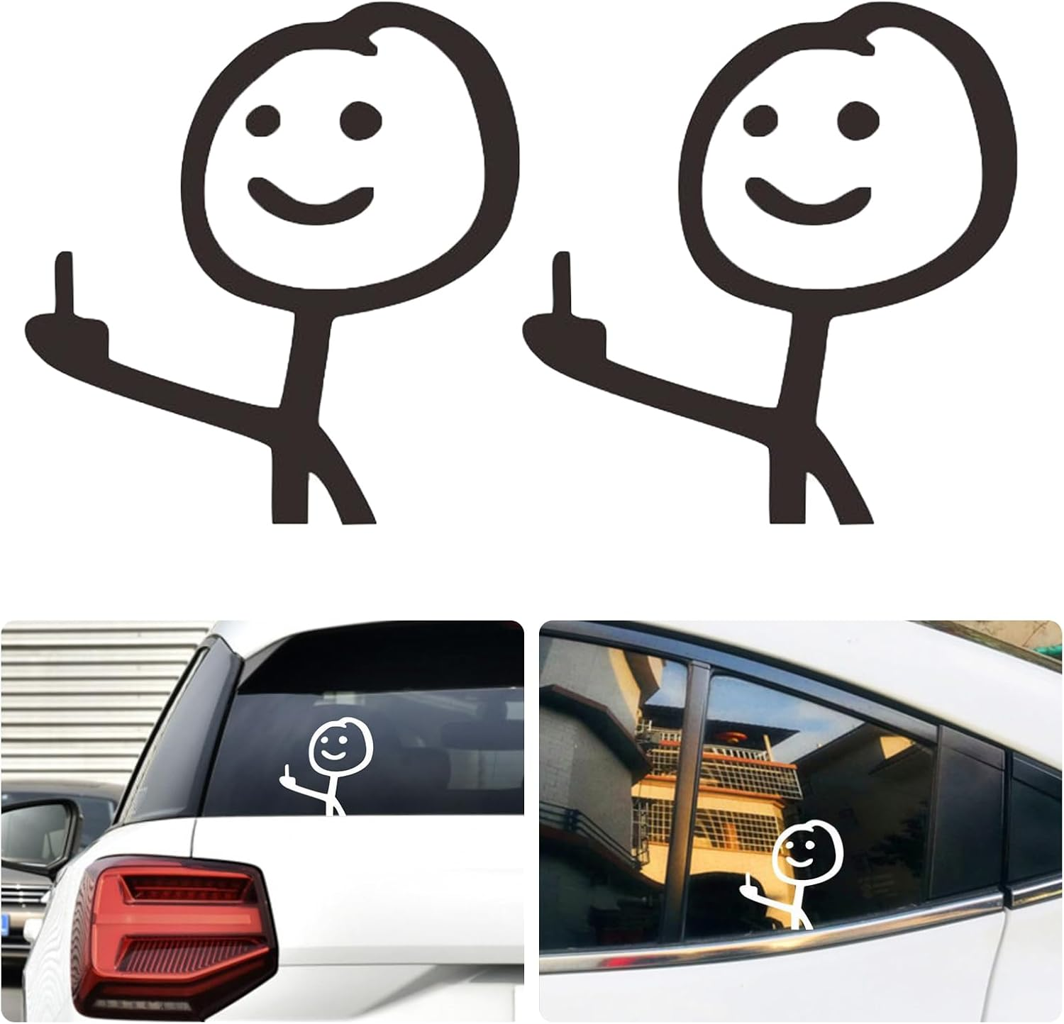 2PCS F*Ck You Funny Meme Decal,Middle Finger Car Decal,Cute and Humorous Cartoon Sticker,White Graphics Vinyl Decal for Cars,Trucks,Window,Computer image number 3