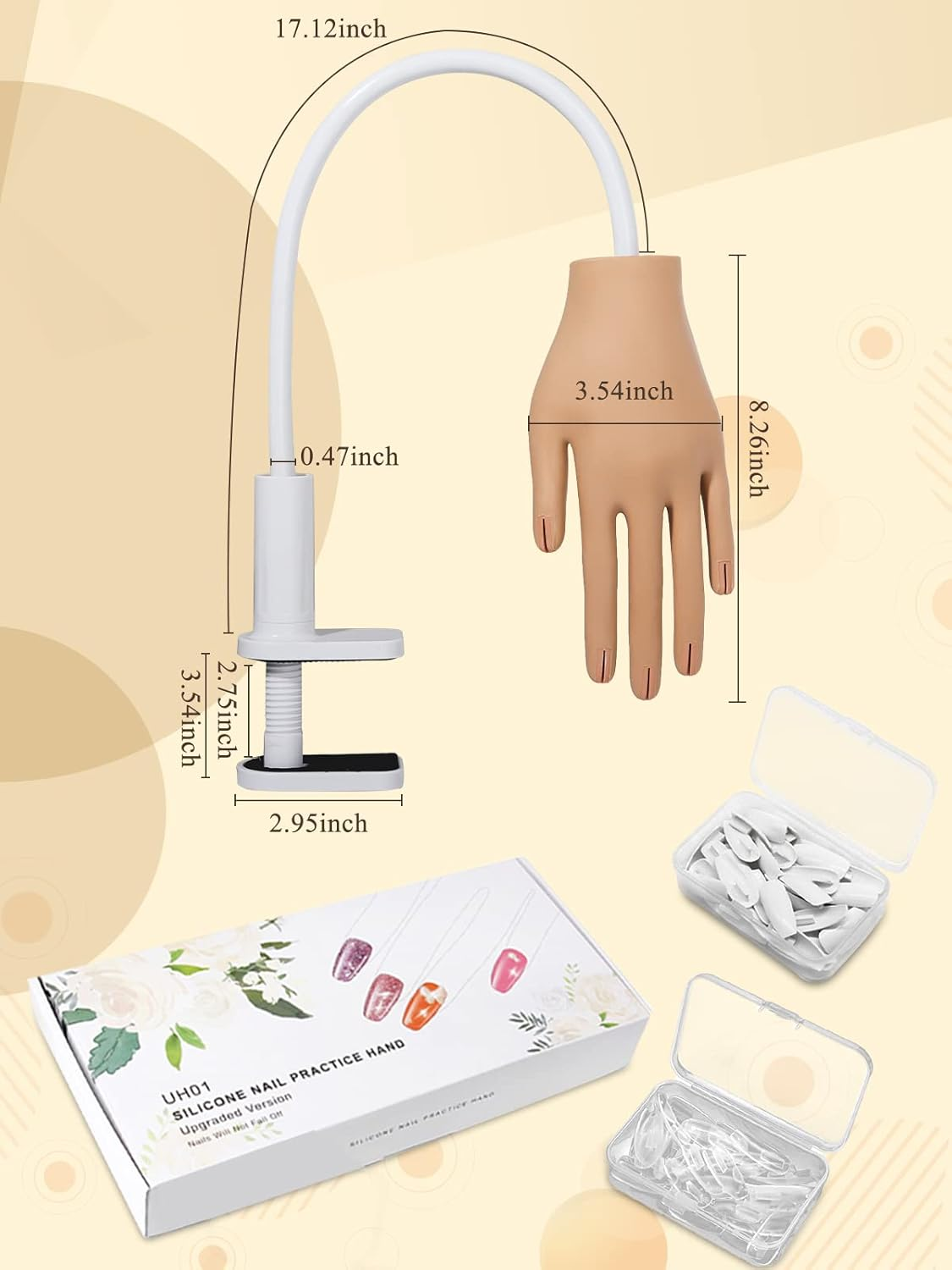 LIONVISON Practice Hand for Acrylic Nails- Silicone Nail Hand Practice Upgrade Nail Tips Never Fall Off, Fake Nail Manican Hand for Nail Practice, Flexible Practice Maniquin Hand with 200PCS Nail Tips image number 4