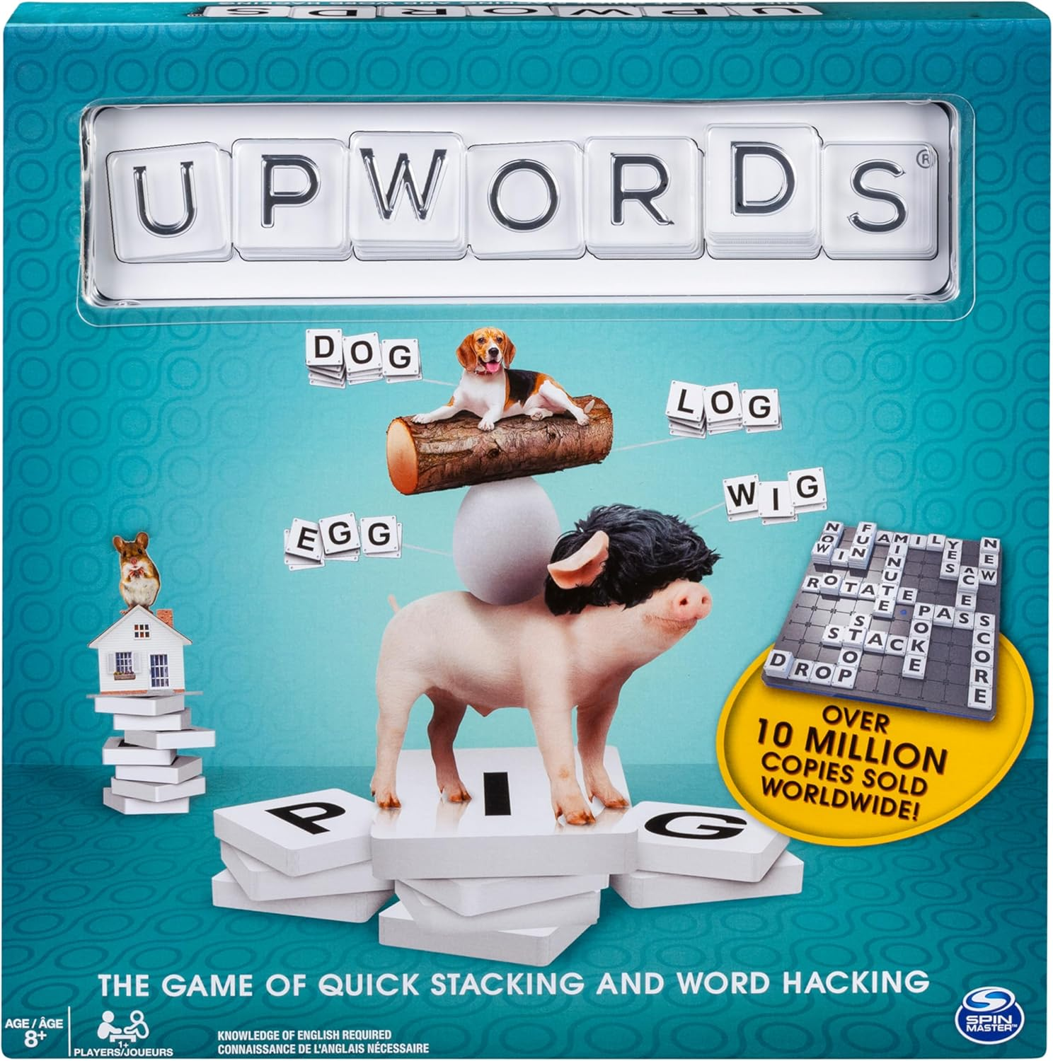 Upwords, Fun and Challenging Family Word Game with Stackable Letter Tiles, for Aged 8 and Up