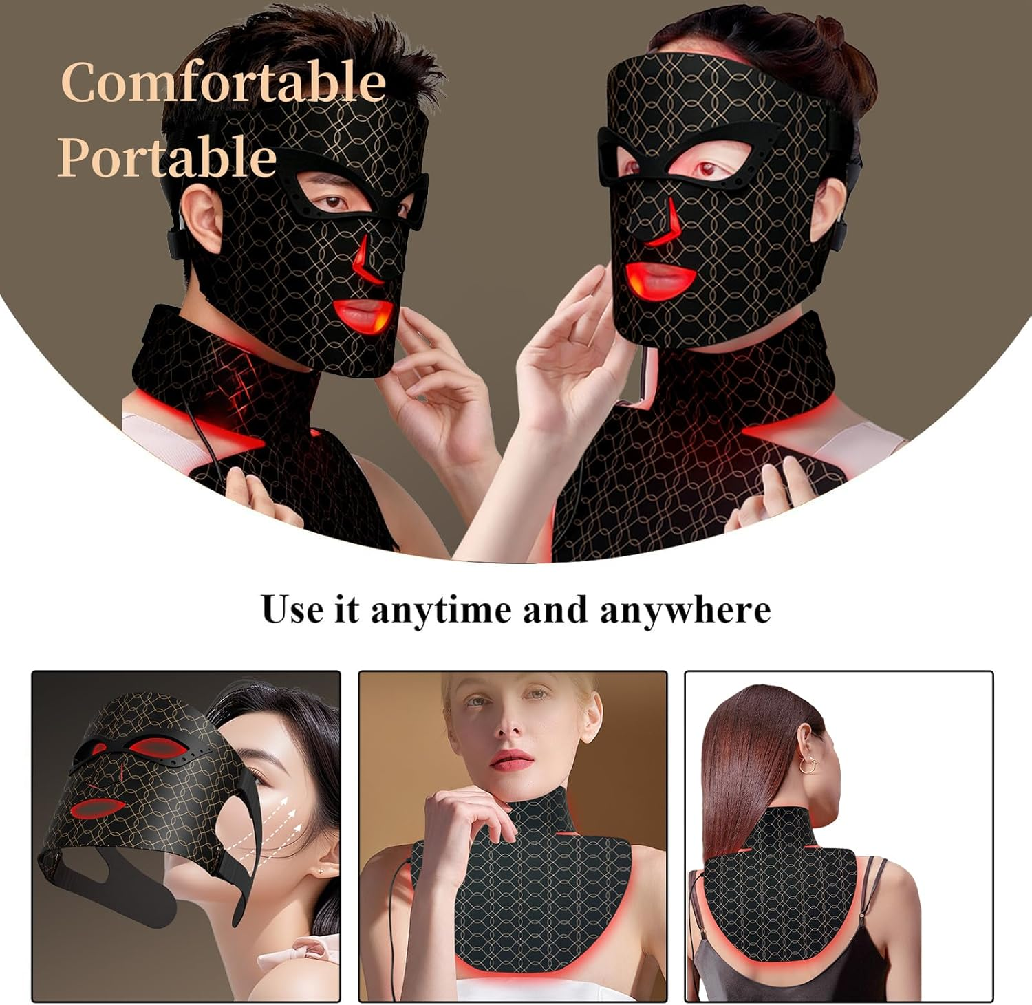 Red Light Therapy Face Mask for Face & Neck &ndash; 8 Light Modes with 850Nm NIR Infrared, 7-Color Beauty Light, Rechargeable Led Face Mask for Anti-Aging, Skin Firming & Radiant Glow at Home image number 2
