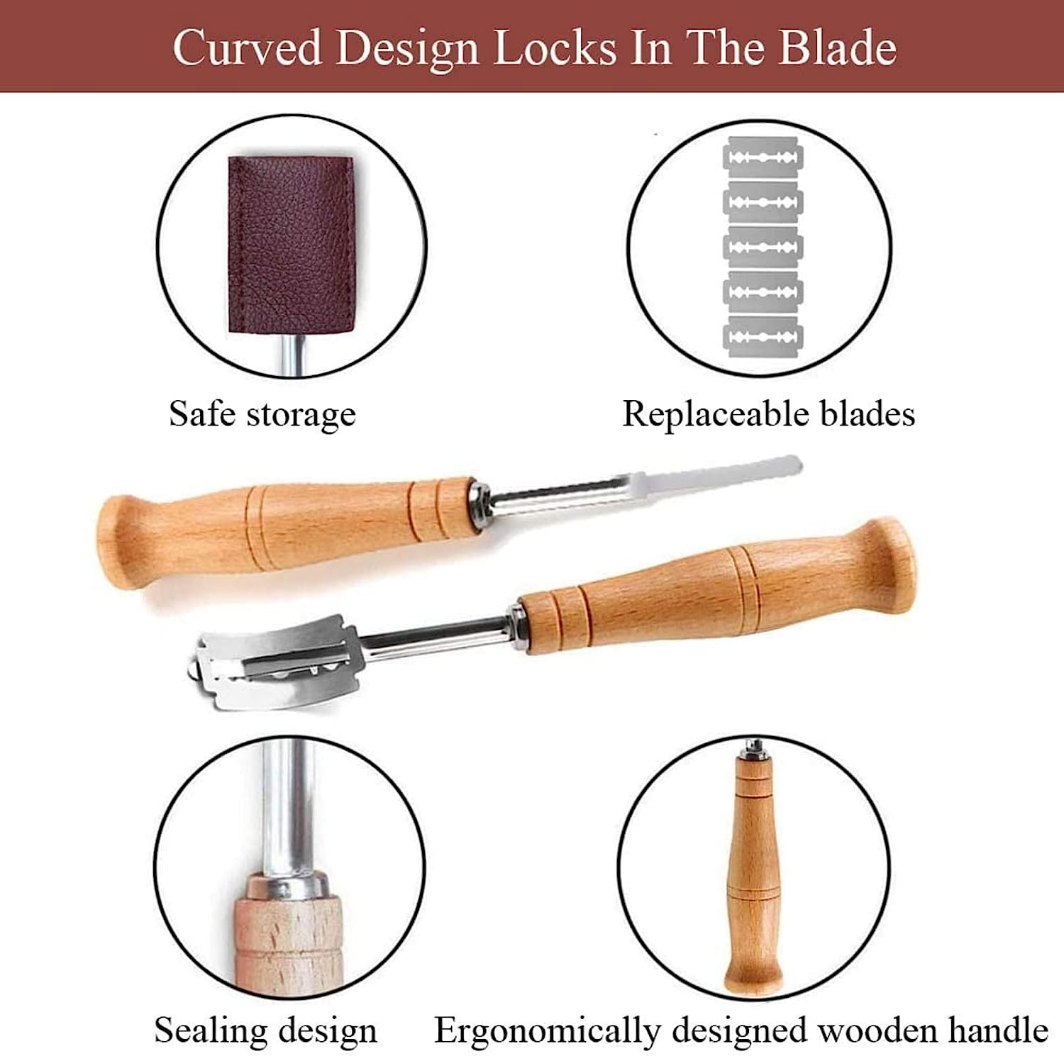 MIZOXY Danish Dough Whisk and Bread Lame Set - Stainless Steel Bread Flour Mixer with Bread Scoring Tool - Includes 5 Razor Sharp Blades and Leather Cover - Ideal for Baking Bread, Cake, and Pastry image number 6