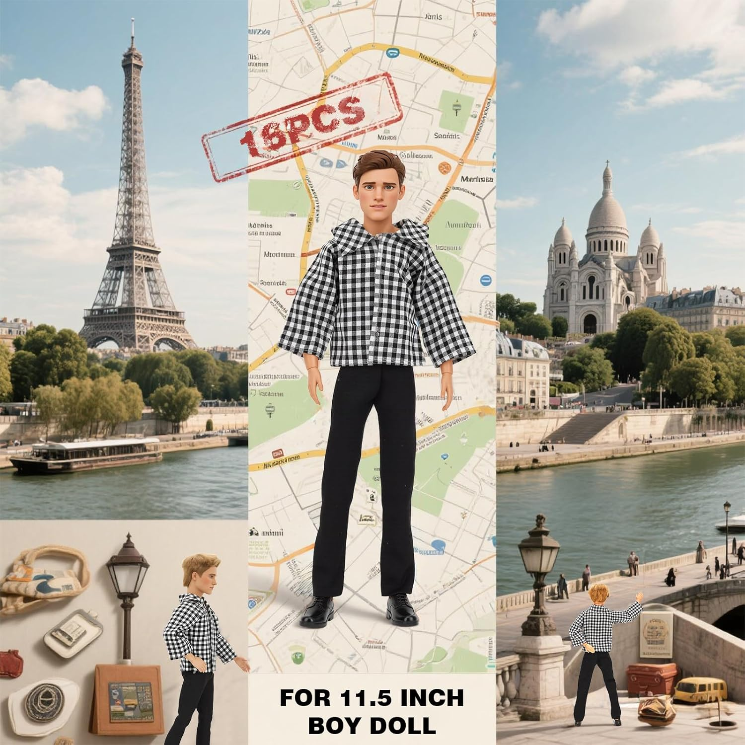 Barwa Lot 16 Items Clothes for 12 Inch Boy Doll EU CE-EN71 Certified Include 4 Sets Casual Wear Clothes + 5 Pants + 3 PCS Shoes Laptop Water Bottles image number 6