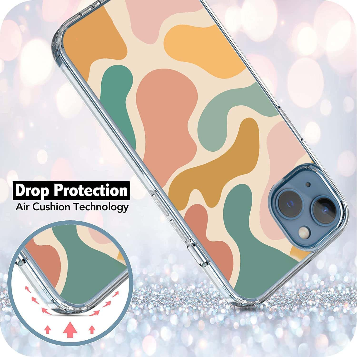 Pastel Color Shapes Case Compatible with Iphone 13, Aesthetic Cow Print Pattern Case for Iphone 13, Trendy TPU Phone Case Cover image number 1