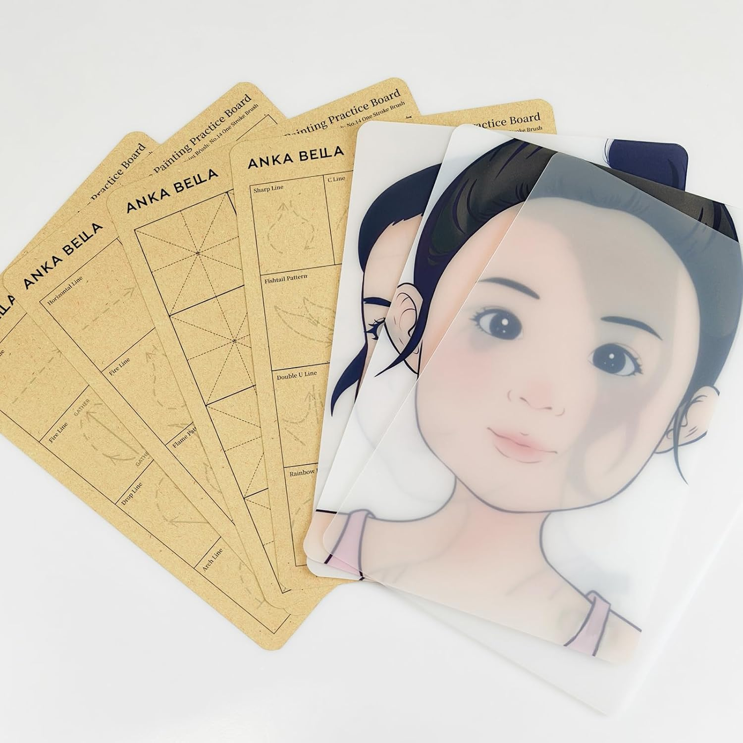 Anka Bella Reusable Face Paint Practice Board,7Pcs Face Painting Practice Sheet with Various Patterns,One Stroke Excersize Template A4 Size