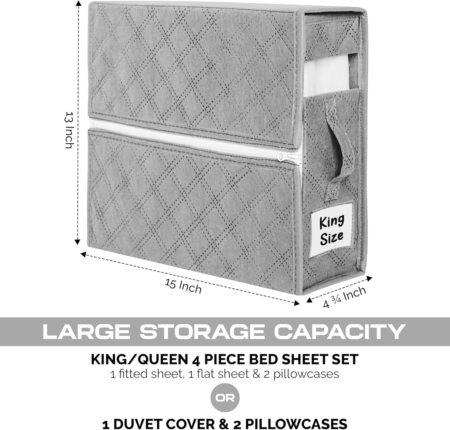 Bed Sheet Organizers and Storage W/Dual Zippers to Resist Collapse (3 Pack)- Versatile Linen Storage Organizer - Protective Bed Sheet Storage Organizer - Durable Bed Sheets Organizer for Linen Closet