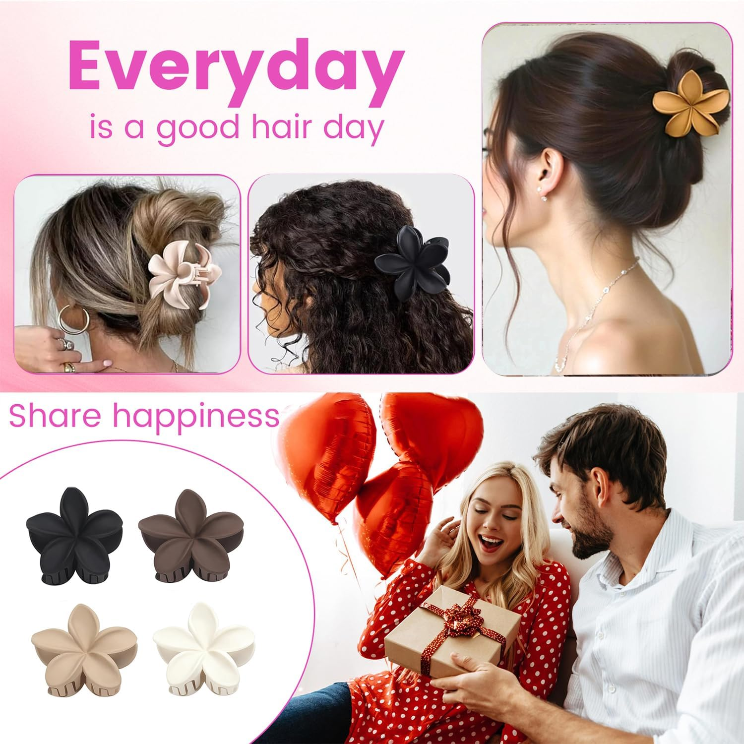 8 Pcs Large Hawaiian Hair Claw Clips Floral Hair Claw Clips Wide Flower Design for Women (Black, Brown, Beige) image number 5