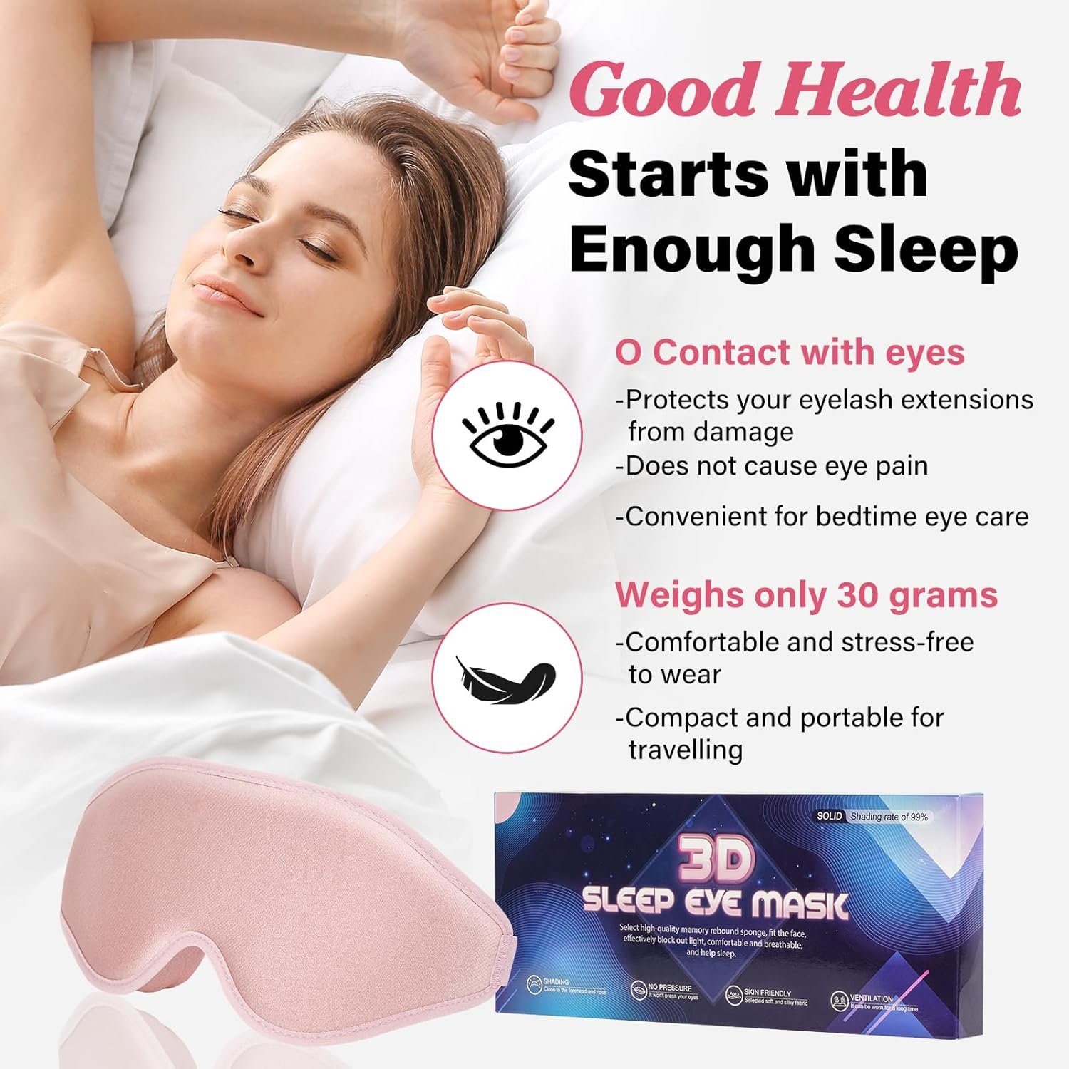 3D Sleep Mask Cotton Light Blocking Sleep Eye Mask No Eye Pressure Soft Breathable Comfortable Blindfold Sleep Mask for Lash Extensions/Travel/Sleeping/Shift Work/Meditation/Yoga/Nap image number 3
