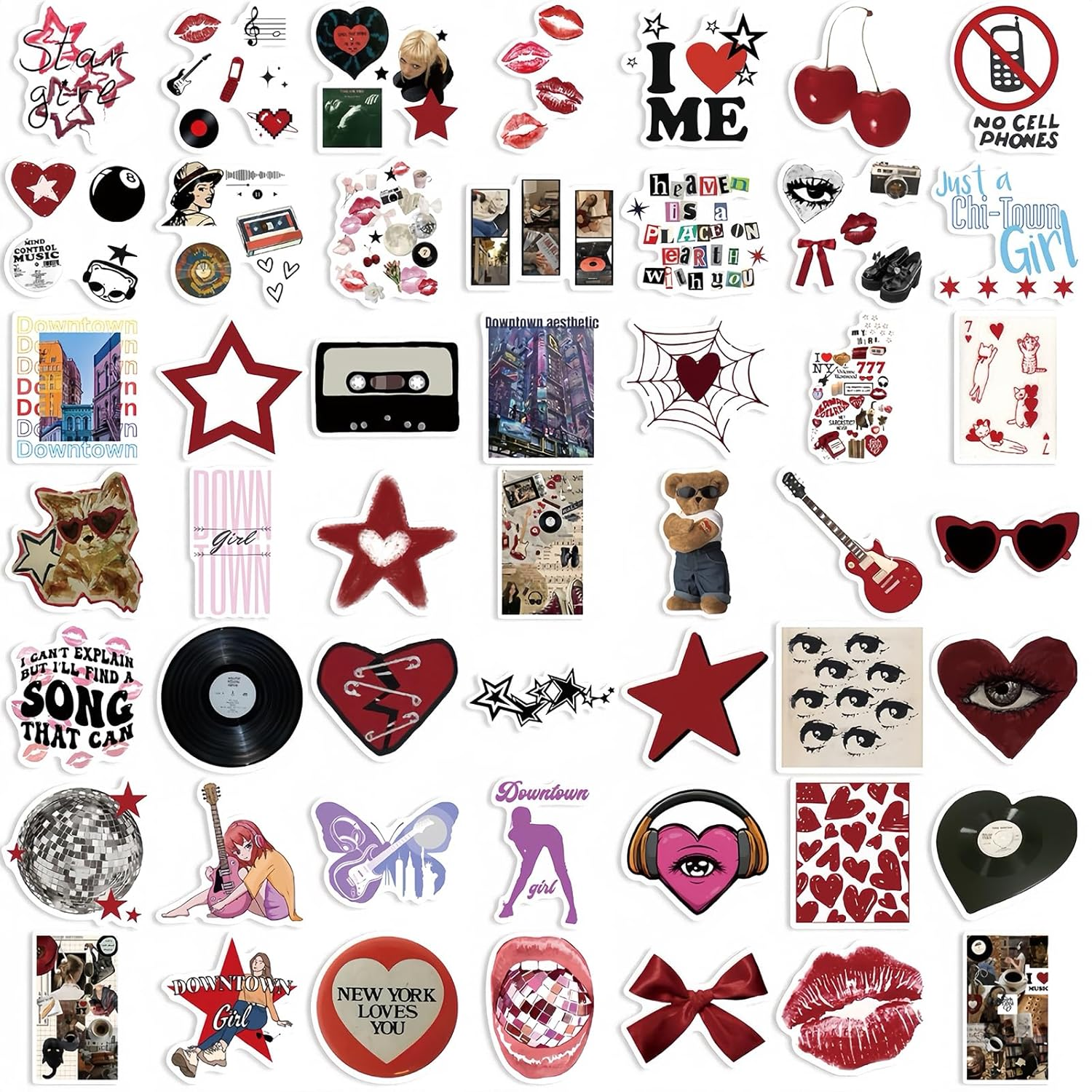 50 Downtown Girls Sticker Pack, Cool Trendy Y2K Stickers,Aesthetic Stickers Decals,Vinyl Waterproof Book Stickers Kindle Sticker, for Water Bottle Laptop Mobile Phone Guitar Computer Party Supplies - Anime City55 image number 5