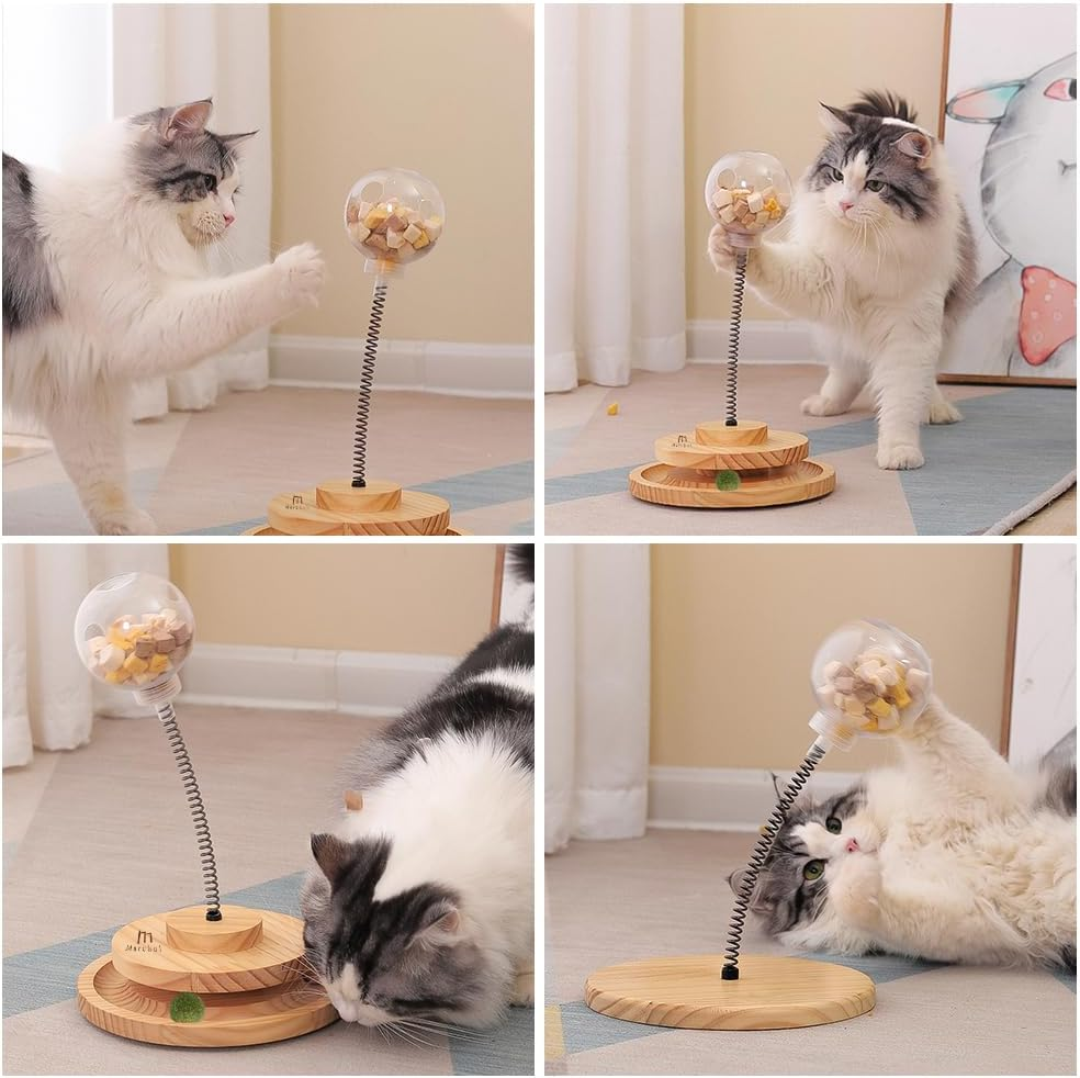Marchul Interactive Cat Toy with Treat Dispenser &ndash; Automatic Slow Feeder Ball, Roller Track & Catnip Balls for Indoor Cats & Kittens &ndash; Wooden Food Puzzle Toy for Mental Stimulation