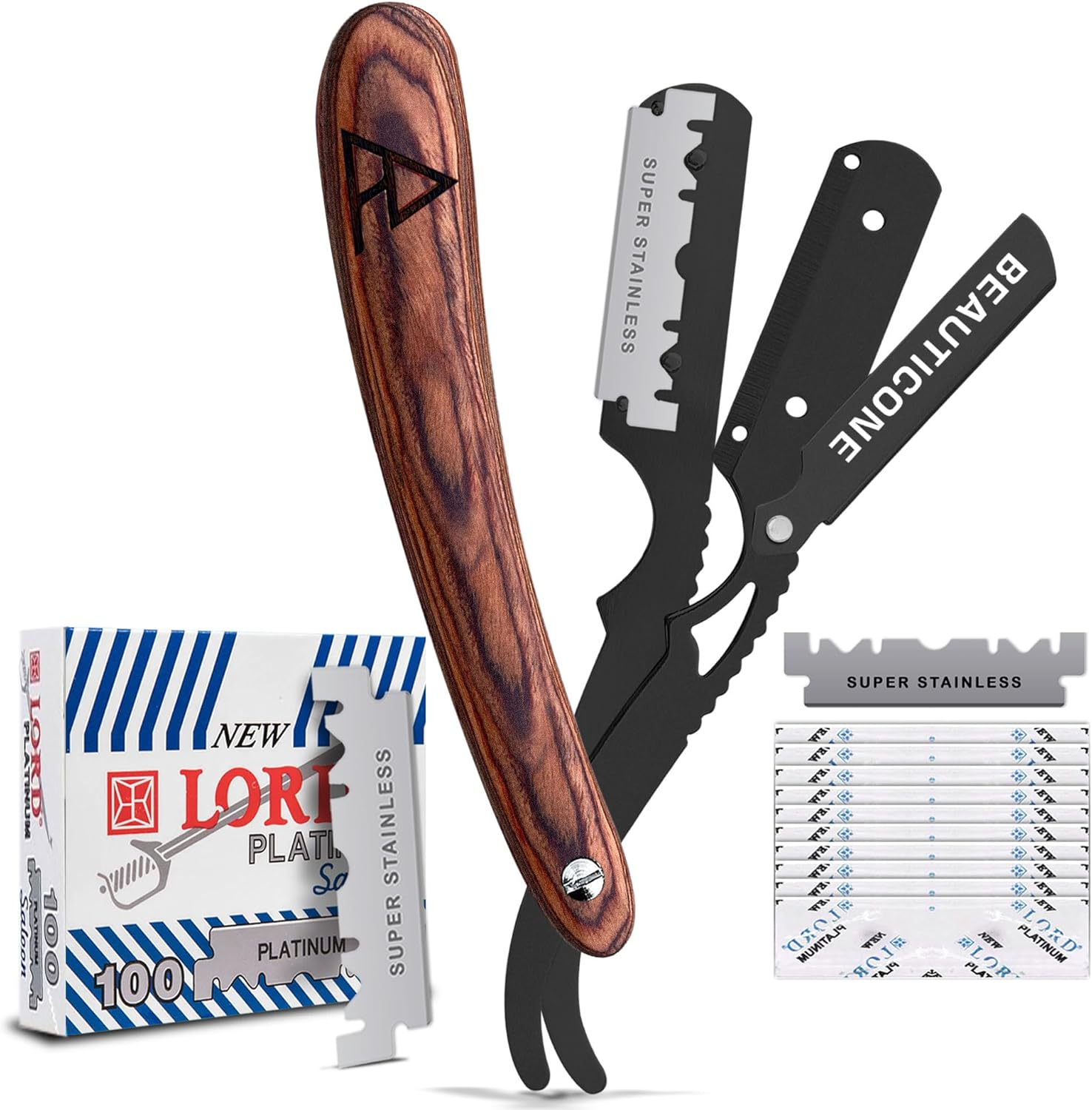 Straight Razors for Men, Straight Edge Razor, 100 Single Edge Blades, Stainless Steel, Barber Razor for Men'S Shaving, Barber Shaving Knife, Swinglock