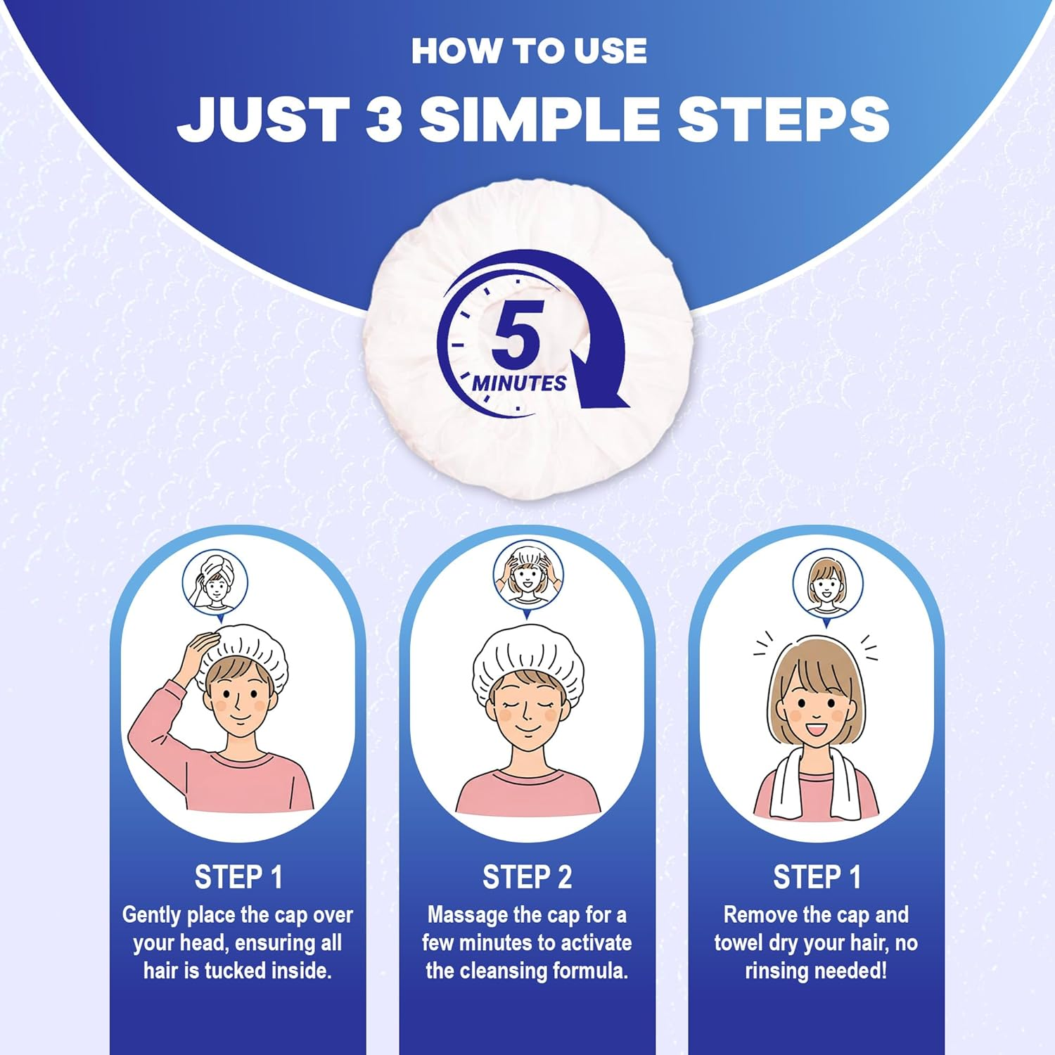 Medvance No Rinse Shampoo Cap | Rinse Free Shower Cap That Shampoos & Conditions | PH Balanced & Hypoallergenic Waterless Hair Wash | 4 Pack image number 6