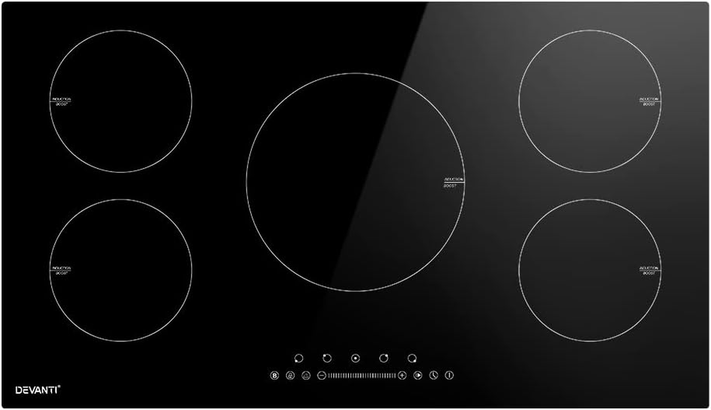 Devanti Induction Cooktop, Ceramic Glass Portable Cookware Cooker Super Powerful Electric Stove Plate Home Kitchen Appliance, with 5 Cooking Zones Touch Control Panel Black image number 5