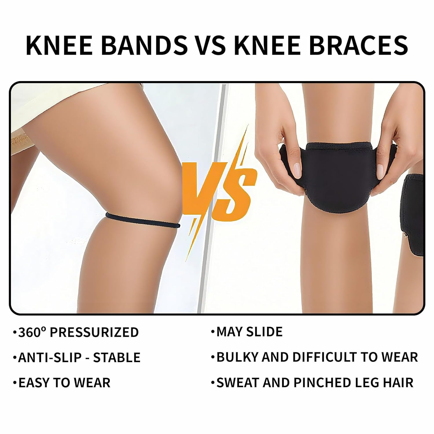 4 Pack Patella Knee Straps for Pain Relief，Knee Support Brace with Silicone Stabilizer，Elastic Patella Band for Running, Basketball, Hiking, Sports image number 4