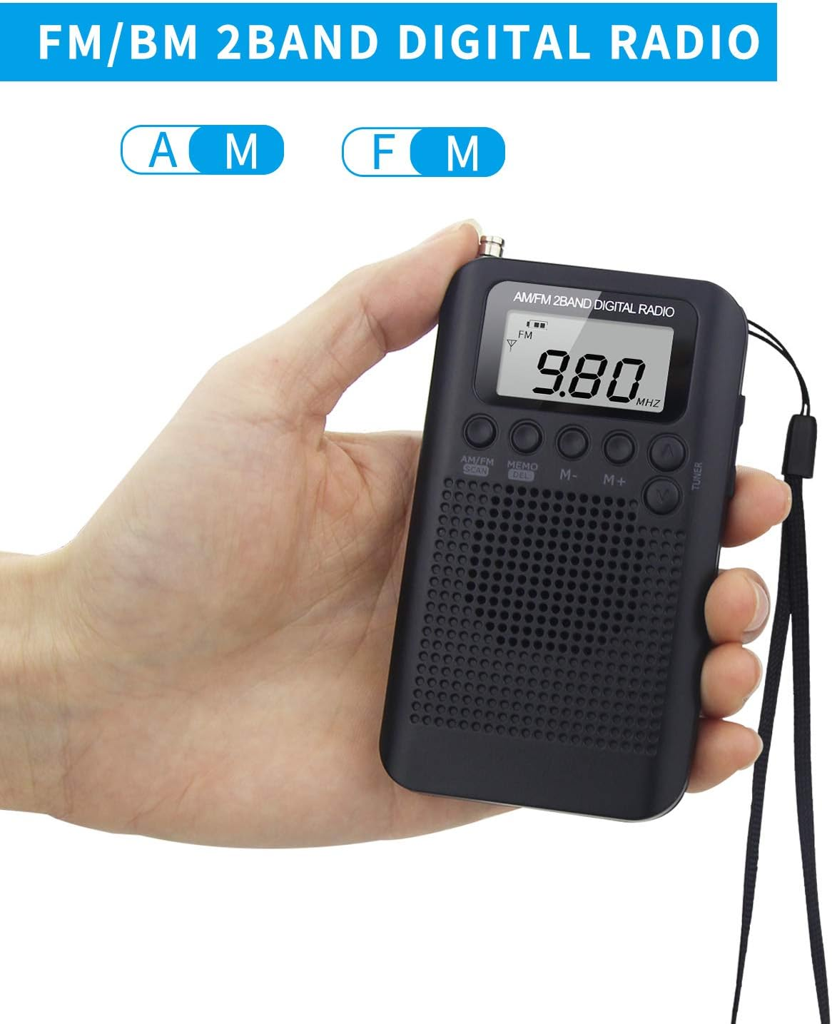 Pocket Portable AM FM Radio Mini Radio Digital Tuning Stereo Personal Radio with Earphone, Alarm Clock and Timer for Walking Running Jogging (Black) - Black image number 4