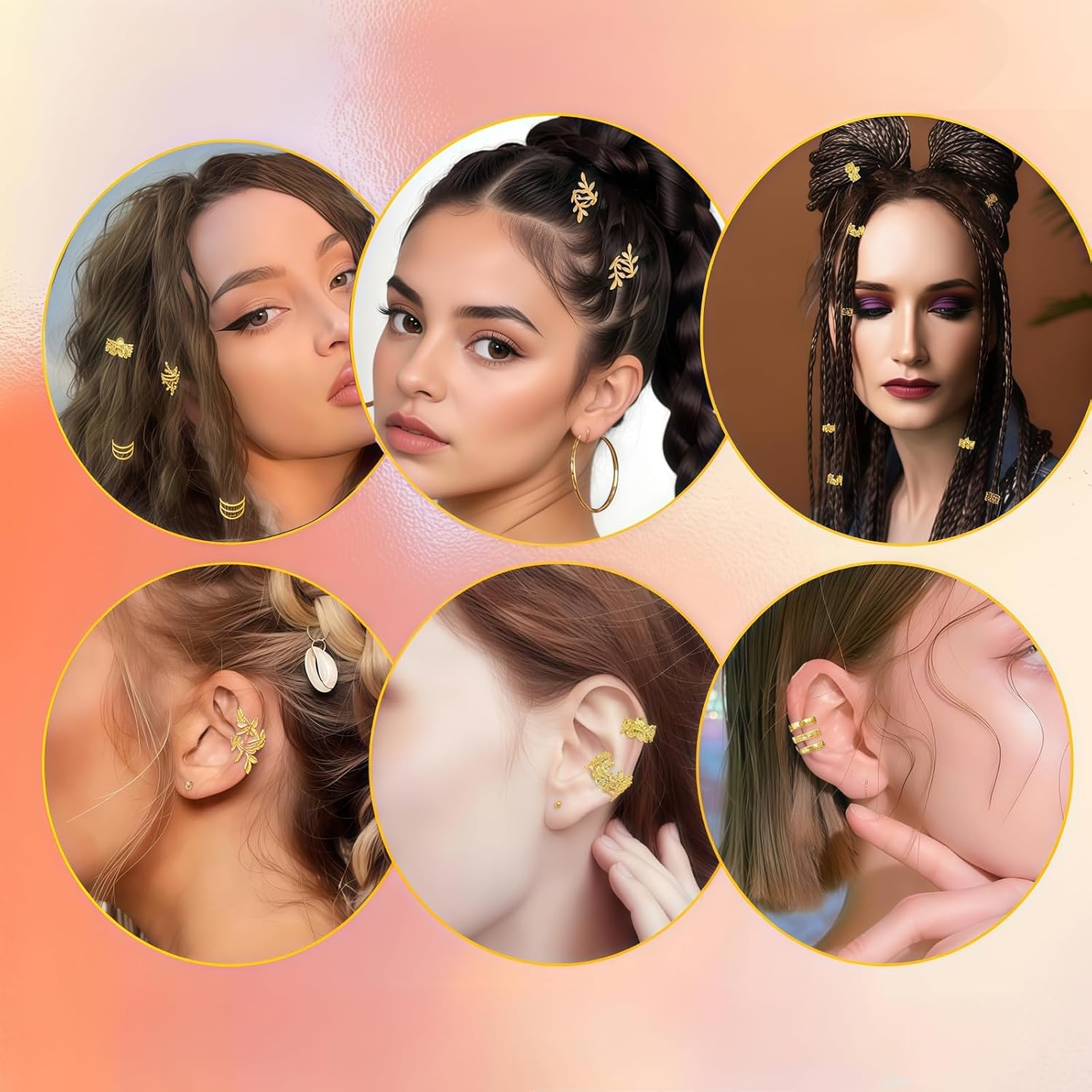 TANSAR Pack of 60 Gold Hair Accessories, Dreadlocks Jewellery, Metal Hair Beads Clips, Hair Accessories, Hair Accessories for Women and Men image number 5