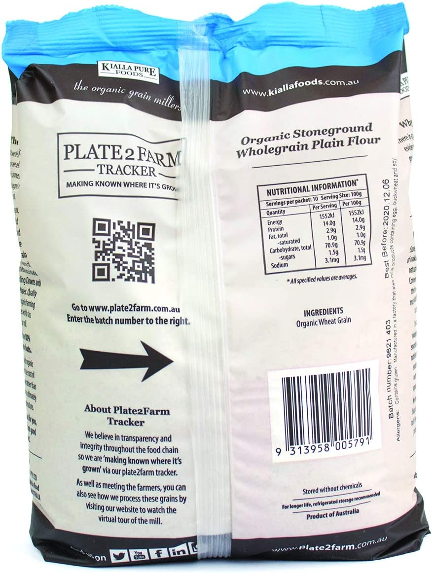 Kialla Pure Organics Organic Stoneground Wholegrain Plain Flour, 1 Kg, Multicolour image number 1