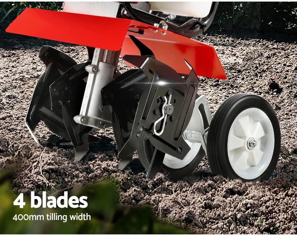 Giantz Tiller Cultivator, 88CC Garden Electric Lawn Scarifier Rotary Tillers Soil Rake Digger Outdoor Gardening Tool, 10000RPM 4 Blades Foldable Adjustable Tilling Depth Red image number 4
