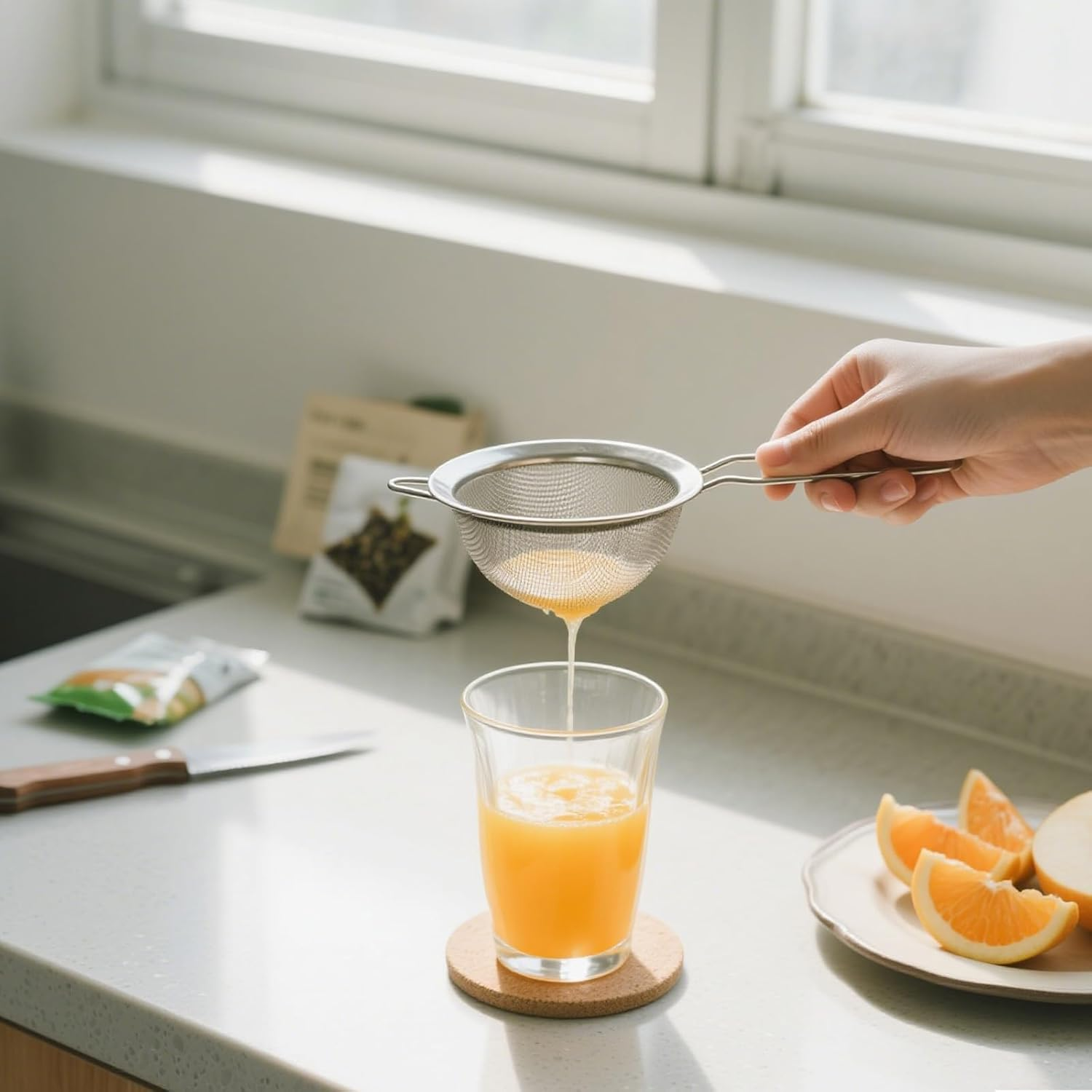 Loimon Stainless Steel Fine Mesh Strainer Sieve for Kitchen & Cocktails - 8Cm Filter Screen with 26Cm Ergonomic Handle | Coffee Tea Juice Filter | Dishwasher Safe & Rustproof (Silver) image number 3