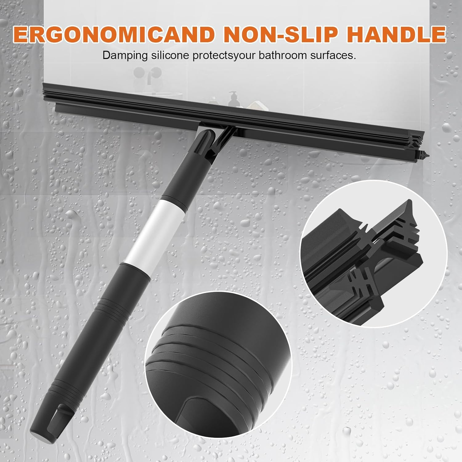 TMA All-Purpose Shower Squeegee, Silicone Glass Doors Squeegee, Bathroom Cleaner Tool for Shower Doors, Windows, Mirrors, Tiles and Car Window, Black image number 2