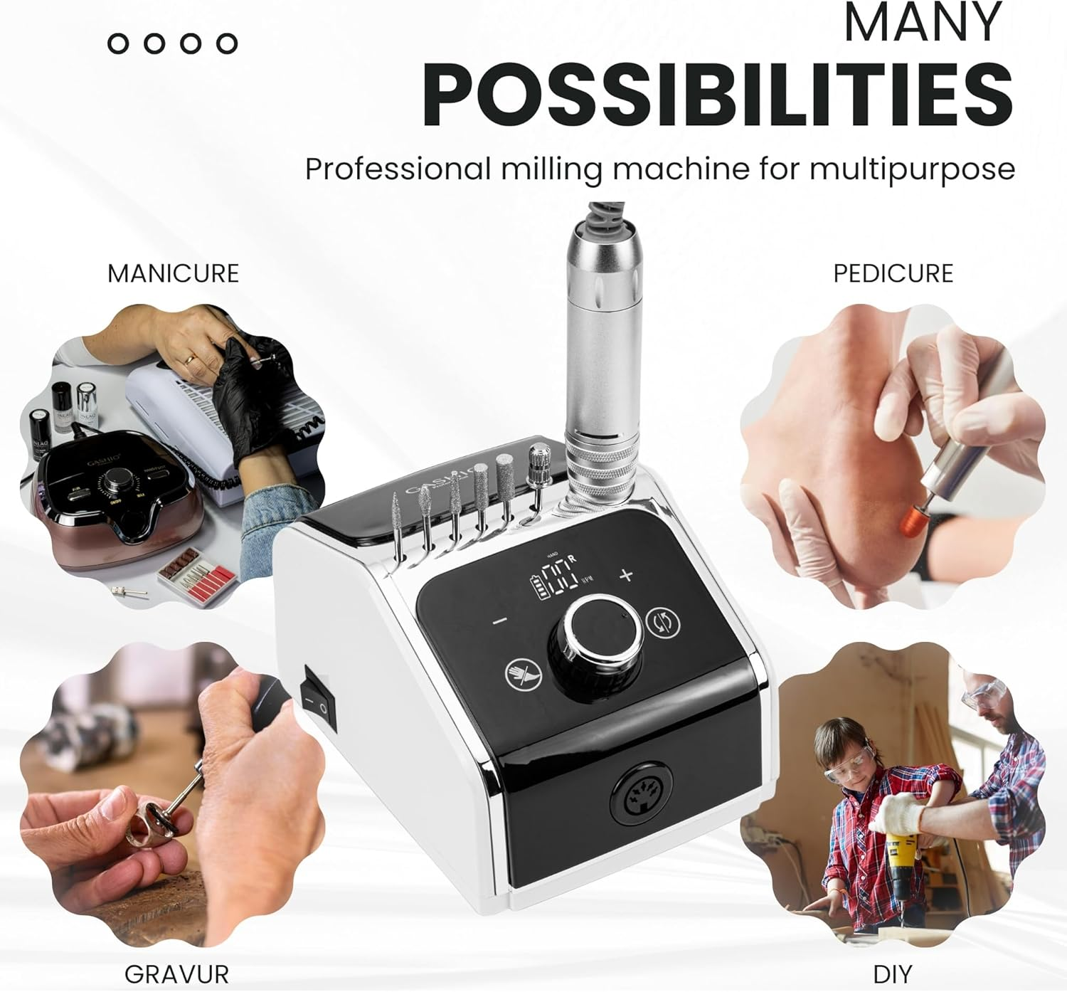 GASHIO&reg; Nail Cutter for Gel Nails, Nail Drill 50 W, Electric Nail File, Manicure Pedicure Set, Electric, Nail Cutter with Cable, Nail Cutter with Foot Pedal, Nail Machine for Nails, 35,000 Rpm image number 1