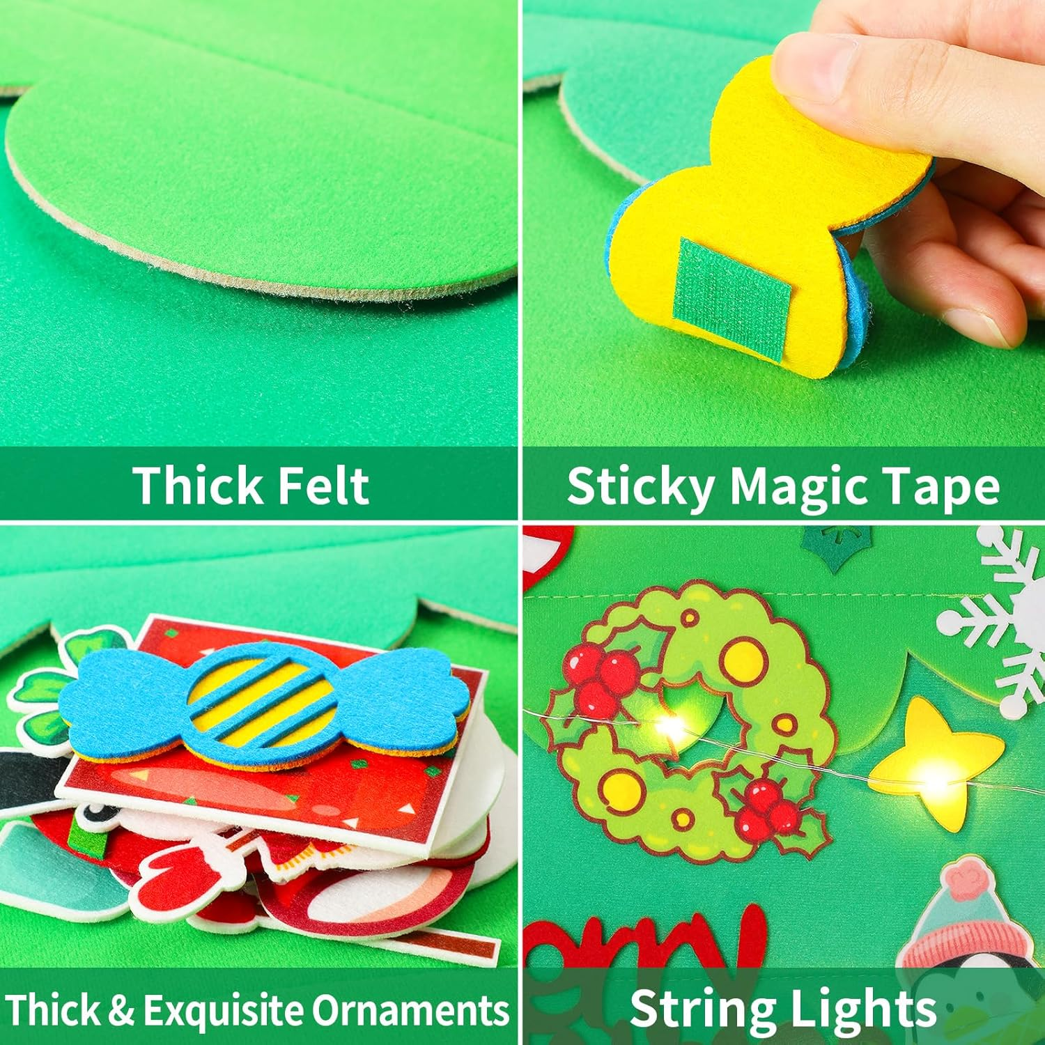 Felt Christmas Tree for Kids - 3.6 FT Wall Felt Christmas Tree with Lights & 35 Pcs Ornaments, DIY Xmas Gifts for Toddlers image number 3